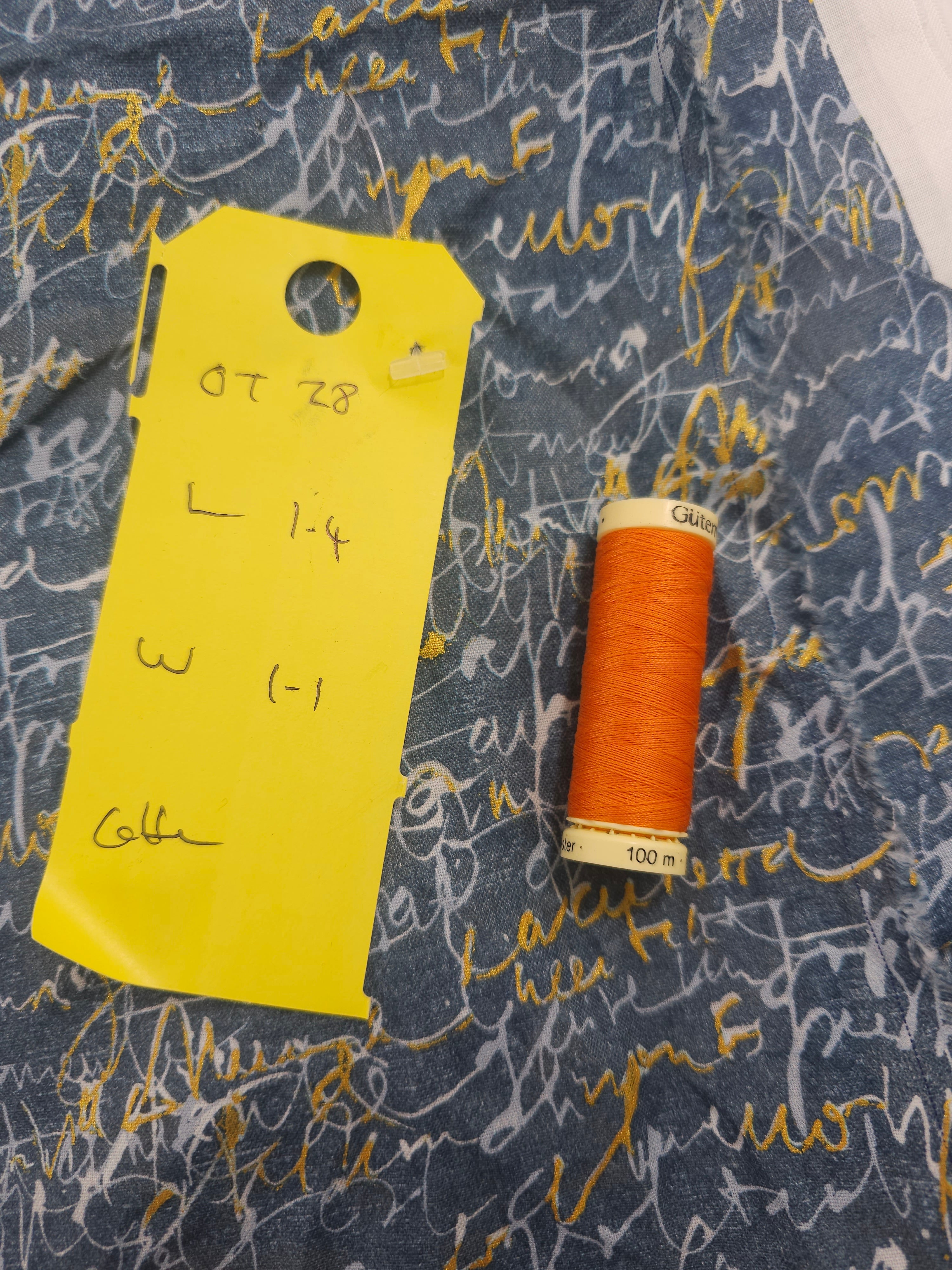 Grey golden writing Cotton- 1.4m piece