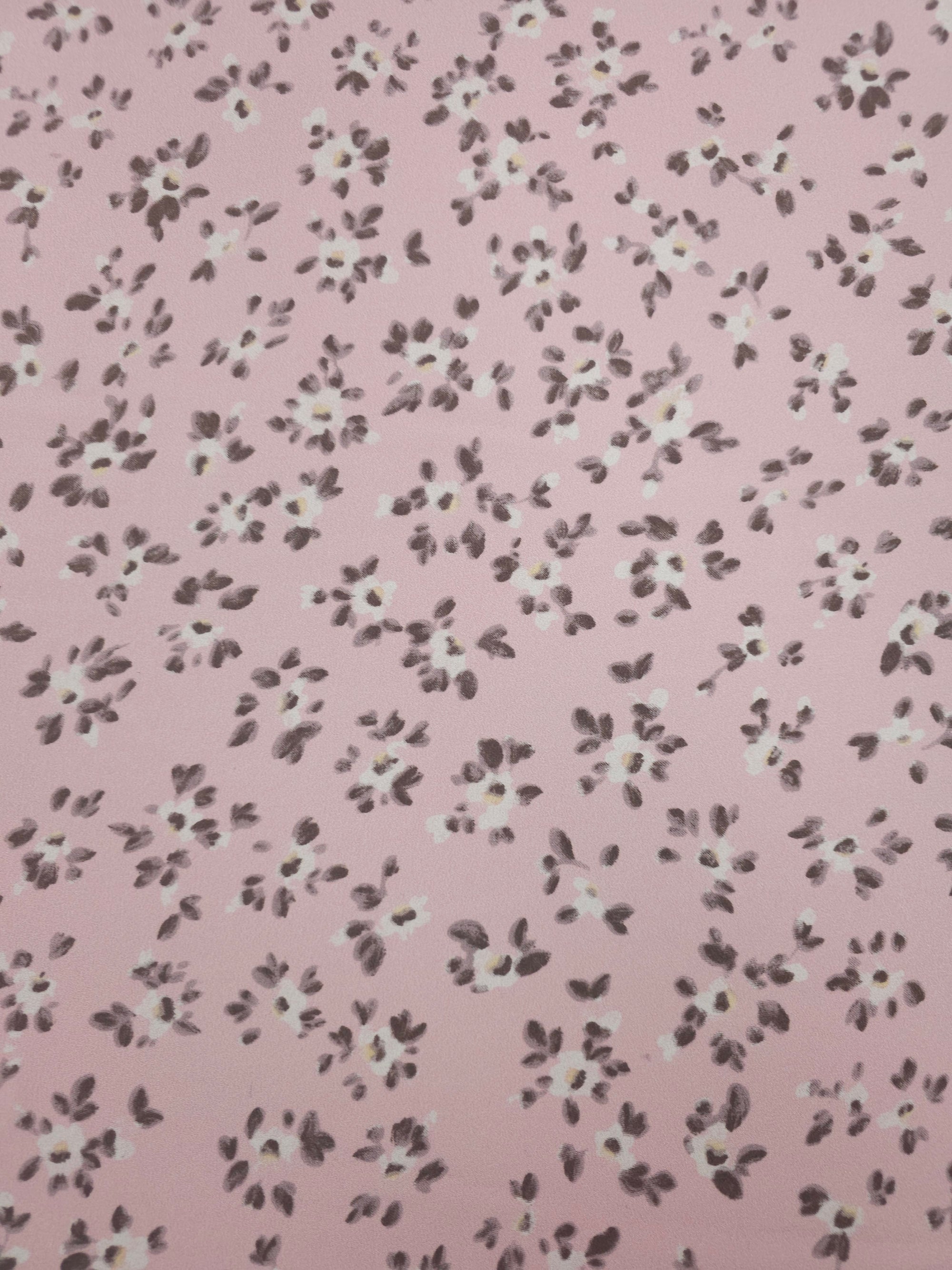 Blush Pink Vintage Floral Poly Crepe