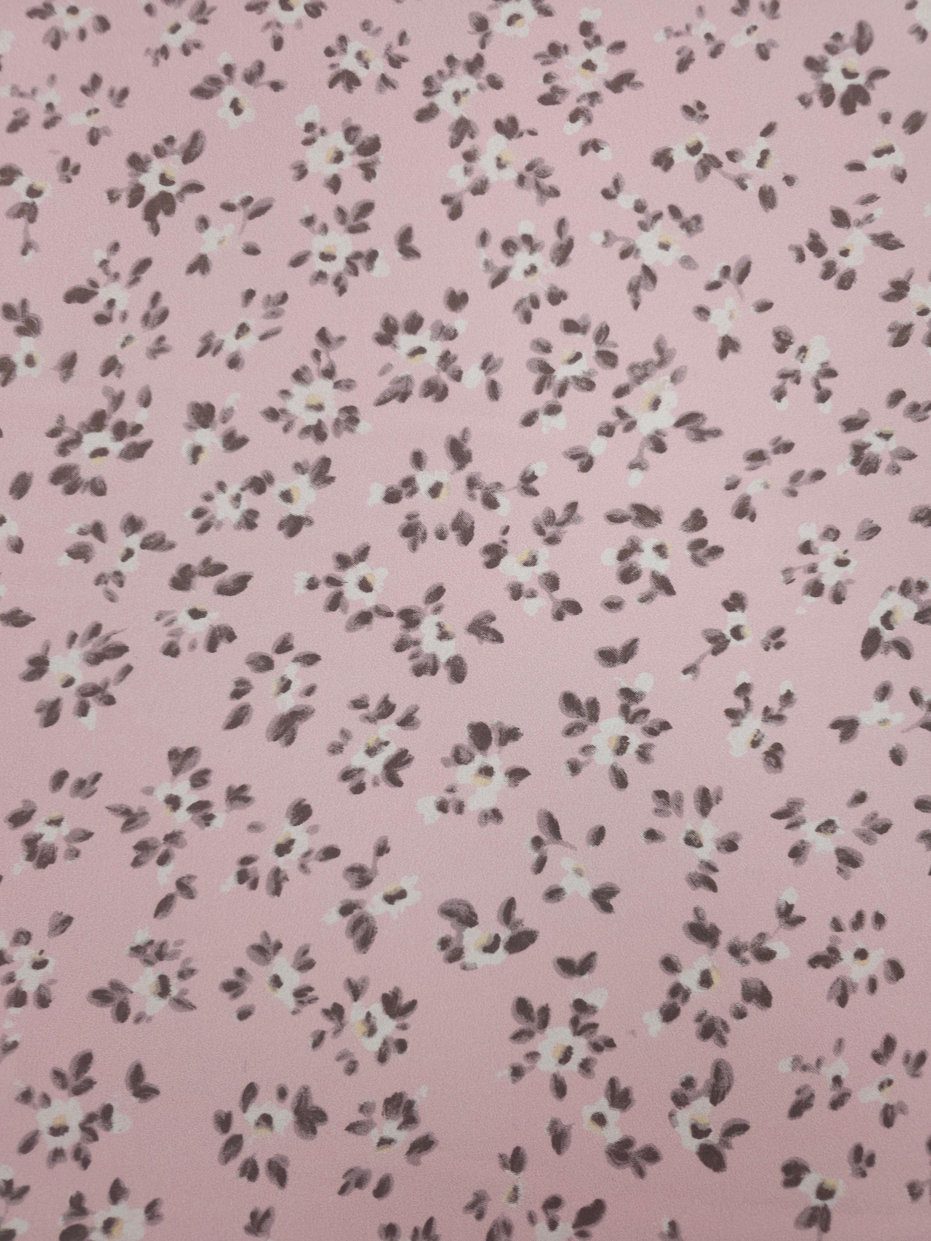 Blush Pink Vintage Floral Poly Crepe