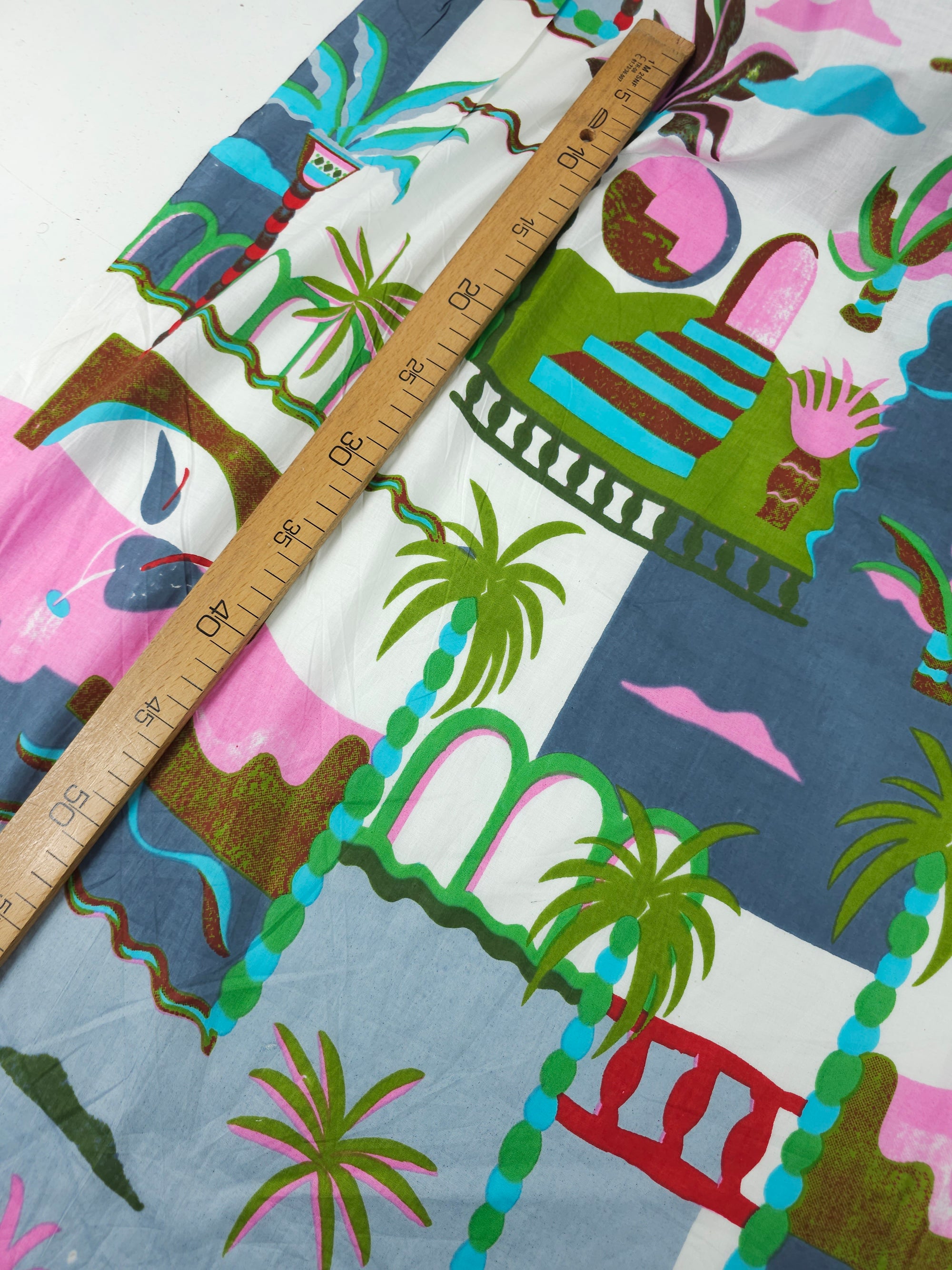 Green/Grey Palm Tree Scenery Cambric Cotton