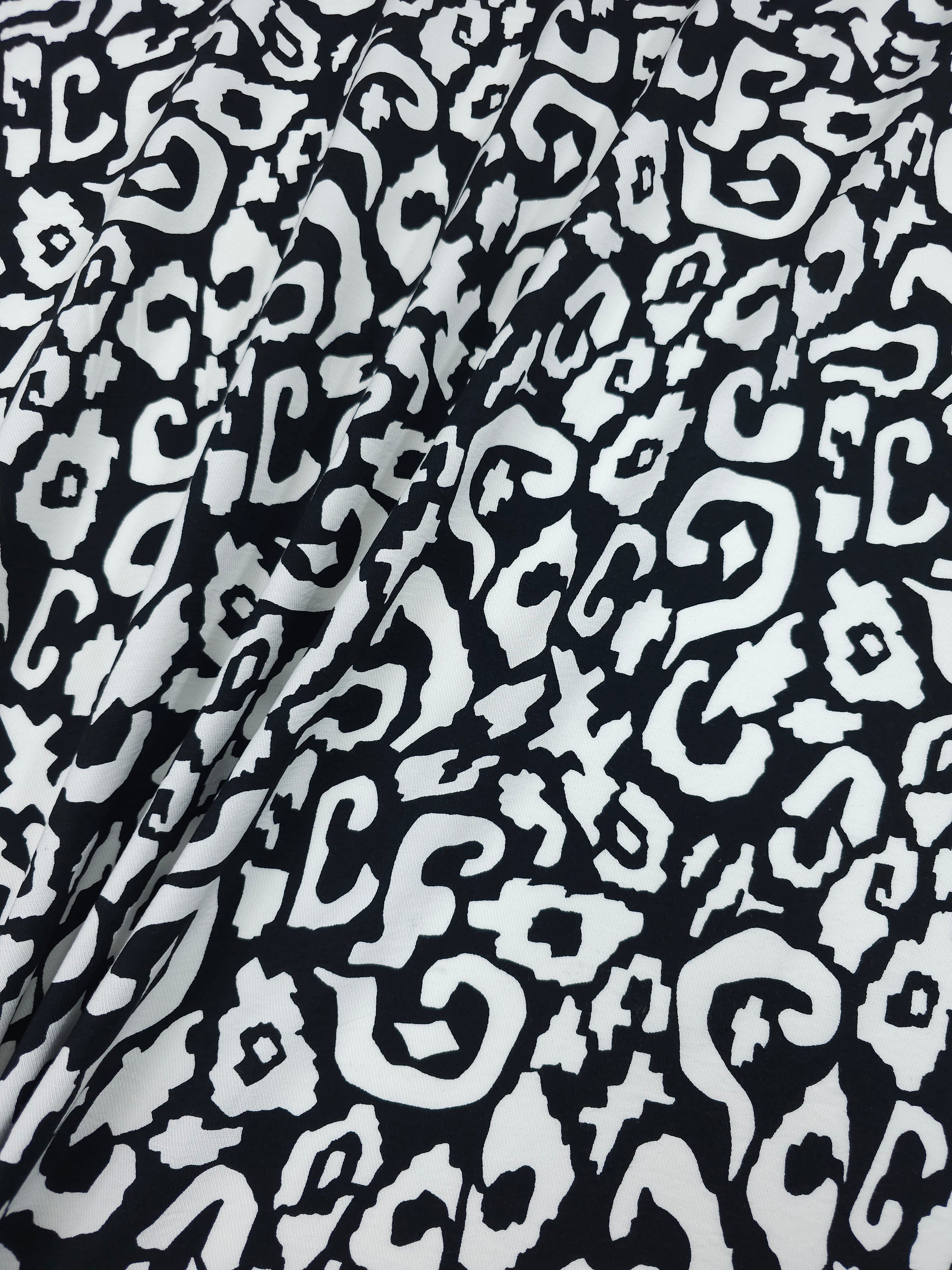 Black/White Quirky Geometric Viscose Twill
