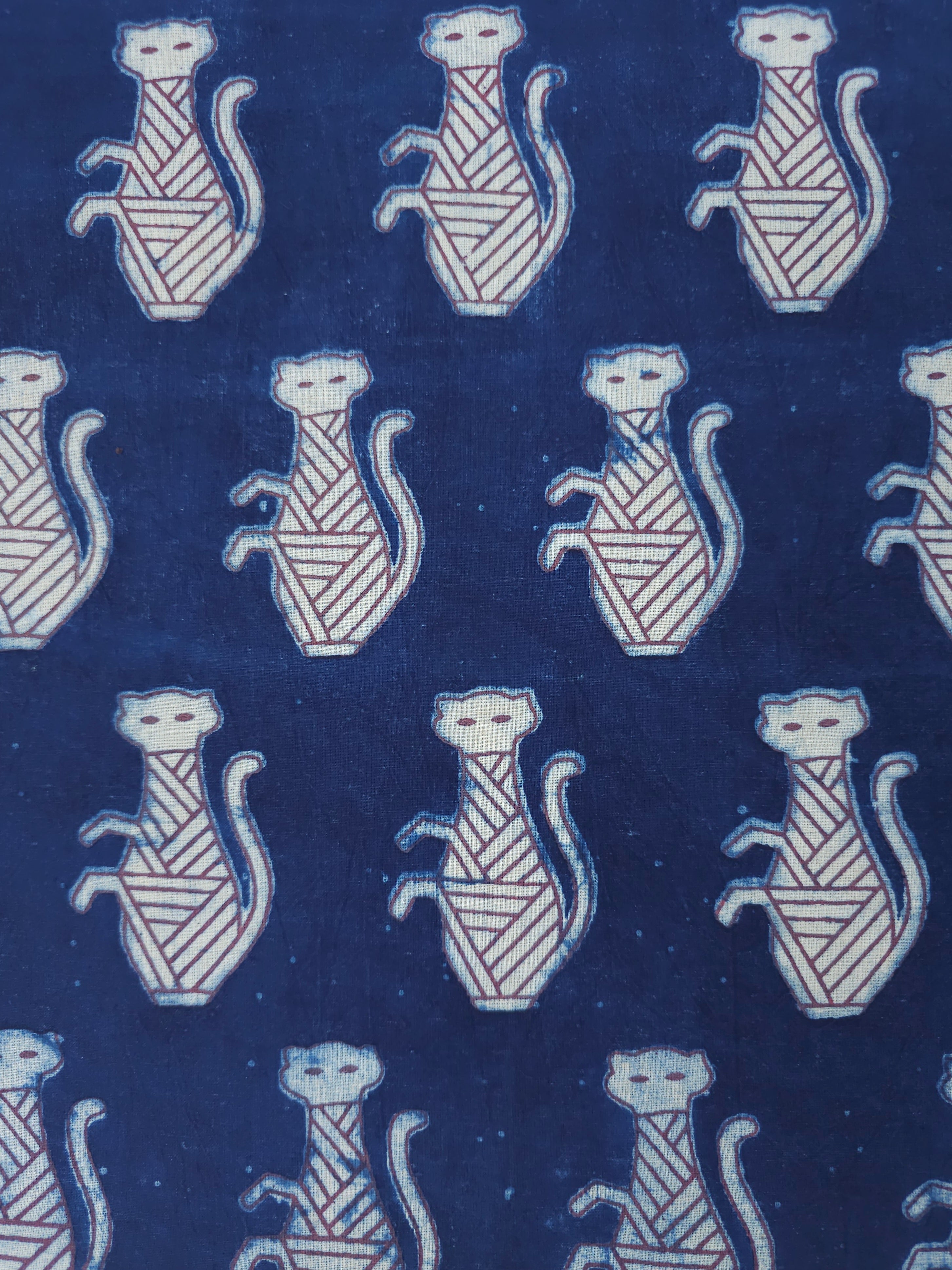 Indigo Egyptian Cat Block Print Cotton