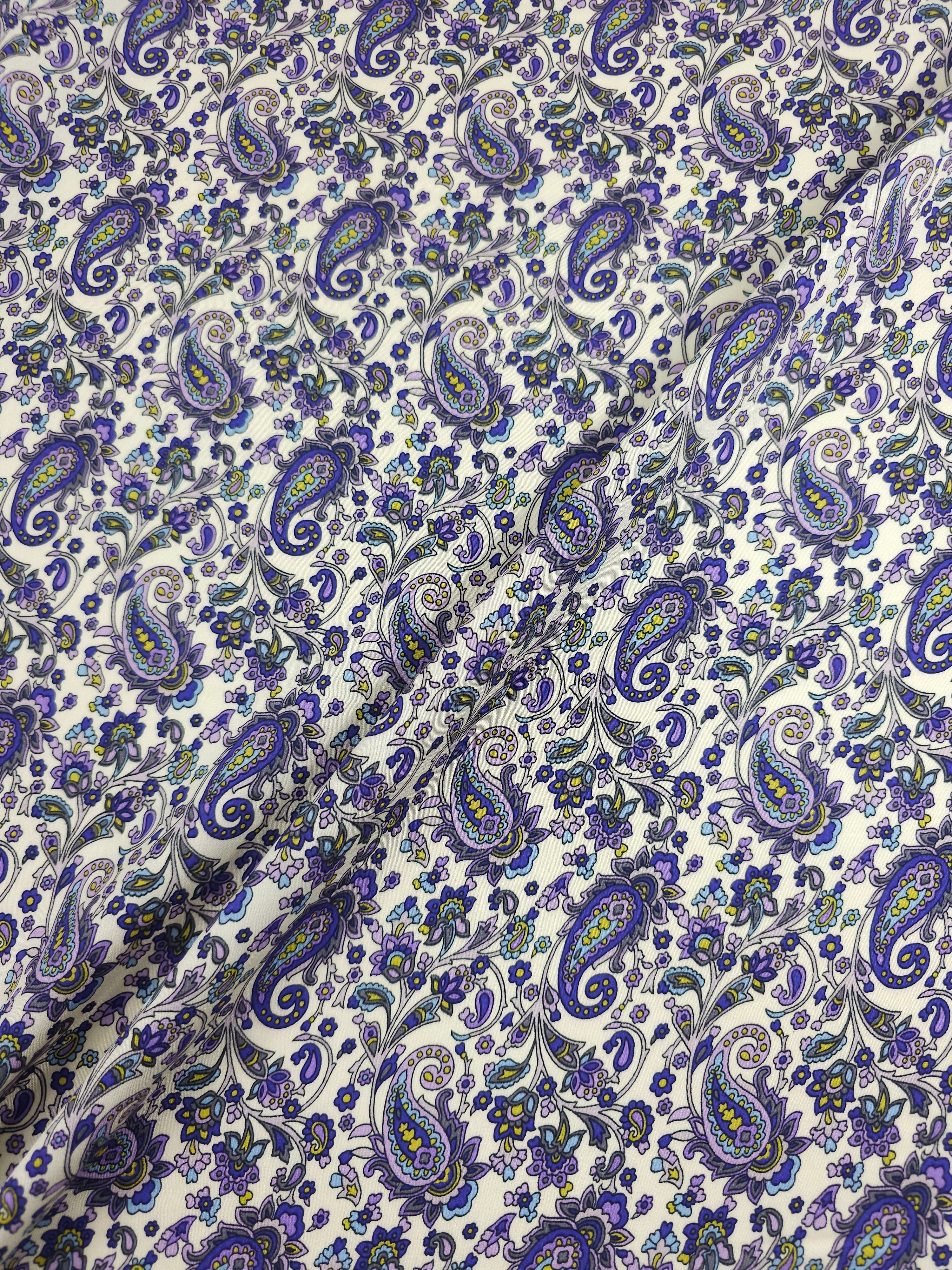 Purple/Cream Ditsy Paisley Twine Viscose Satin
