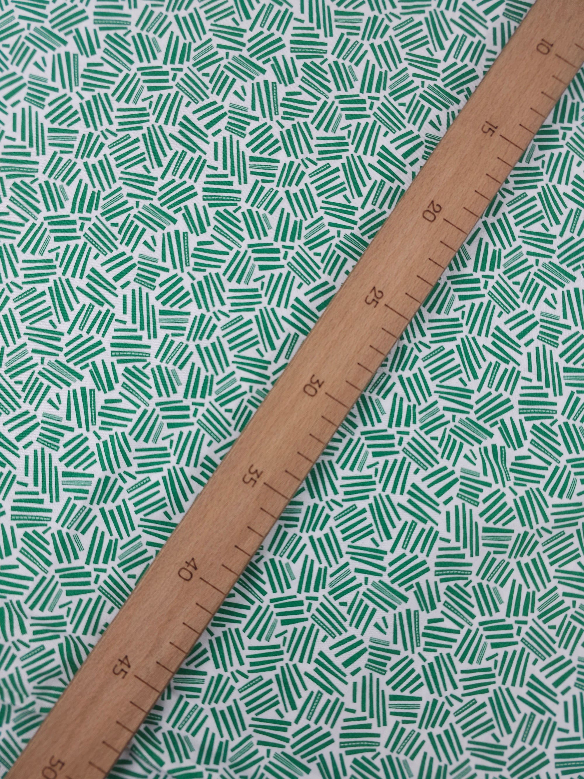 Green Abstract Dashes 100% Cotton *DEFECT*