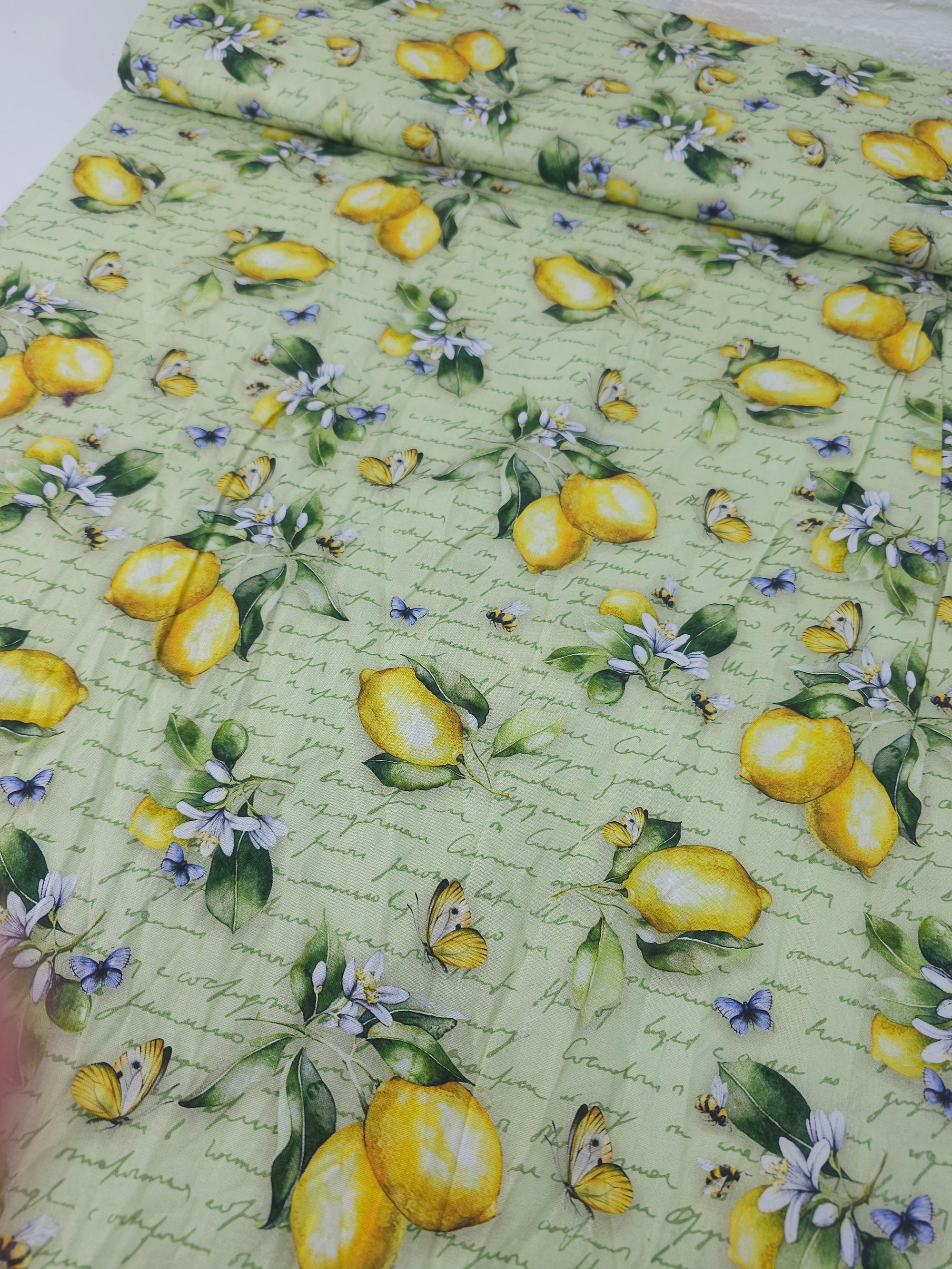 Retro Lemon Floral Script 100% Cotton