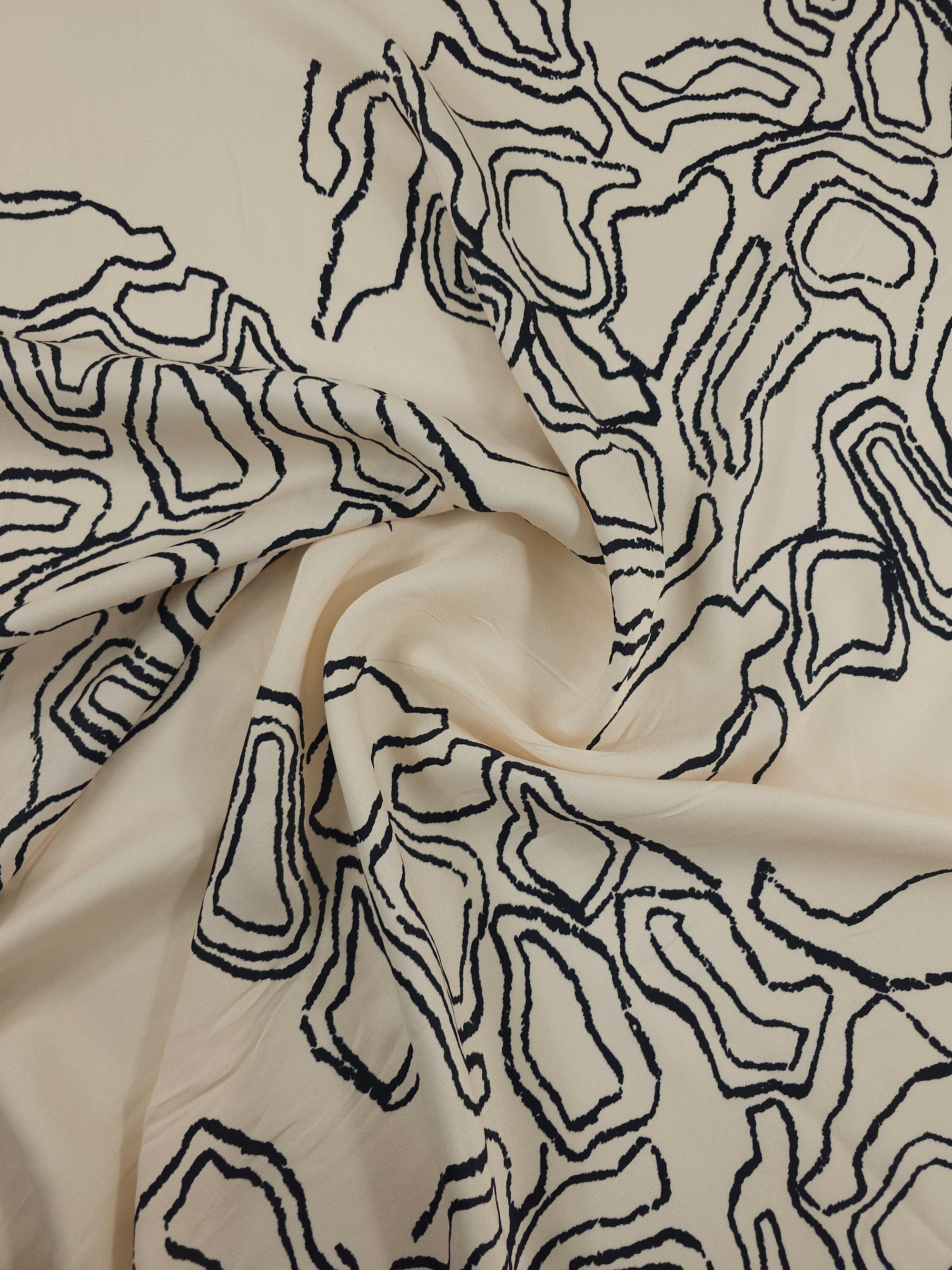 Pale Peach Abstract Squiggle Viscose Satin