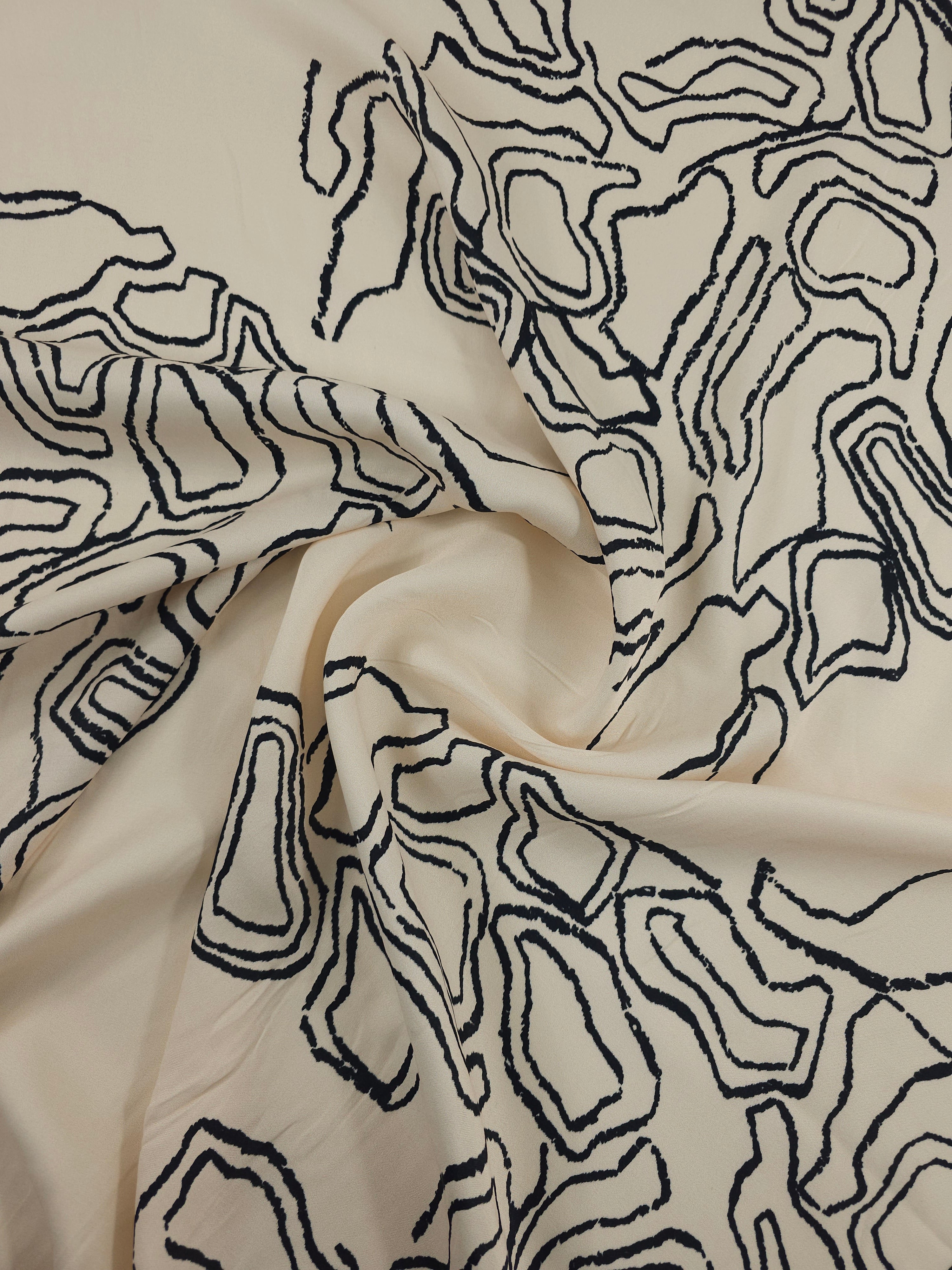 Pale Peach Abstract Squiggle Viscose Satin