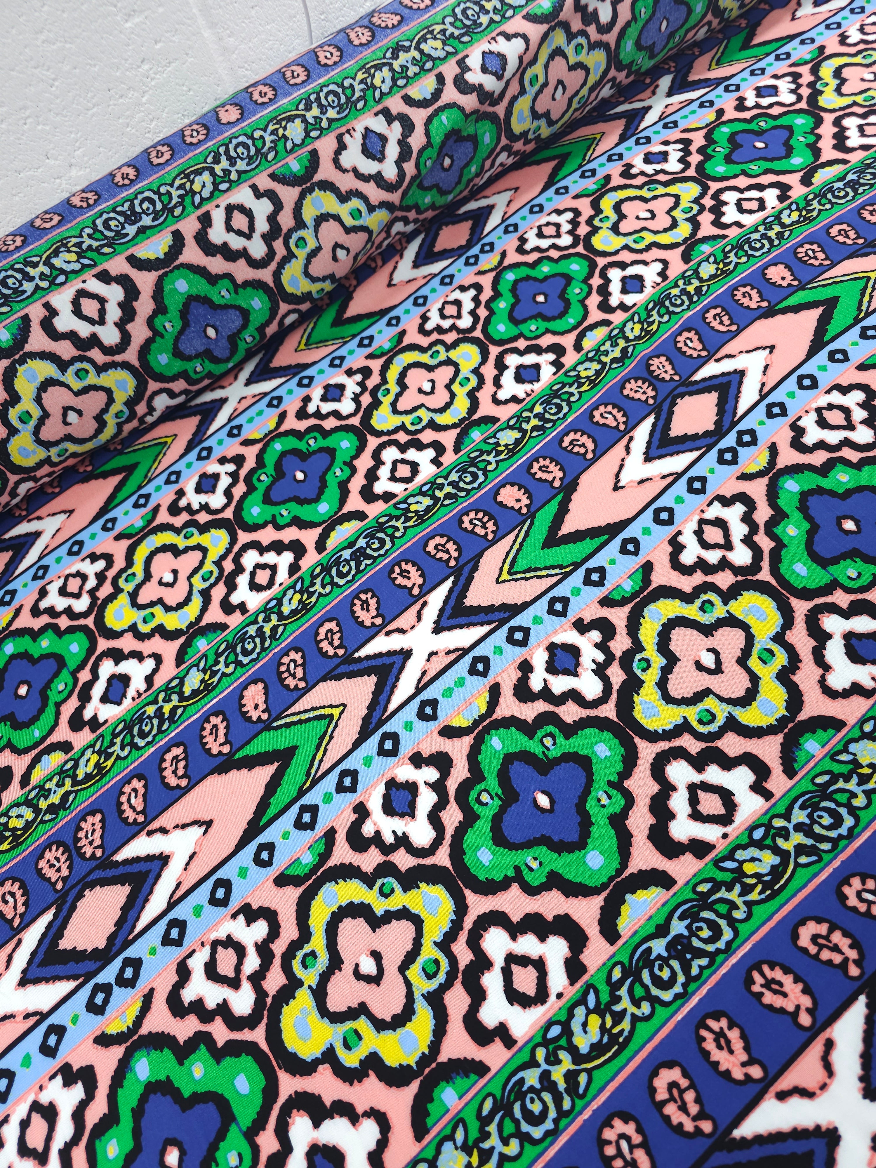 Quirky Tile Stripe Viscose Challis