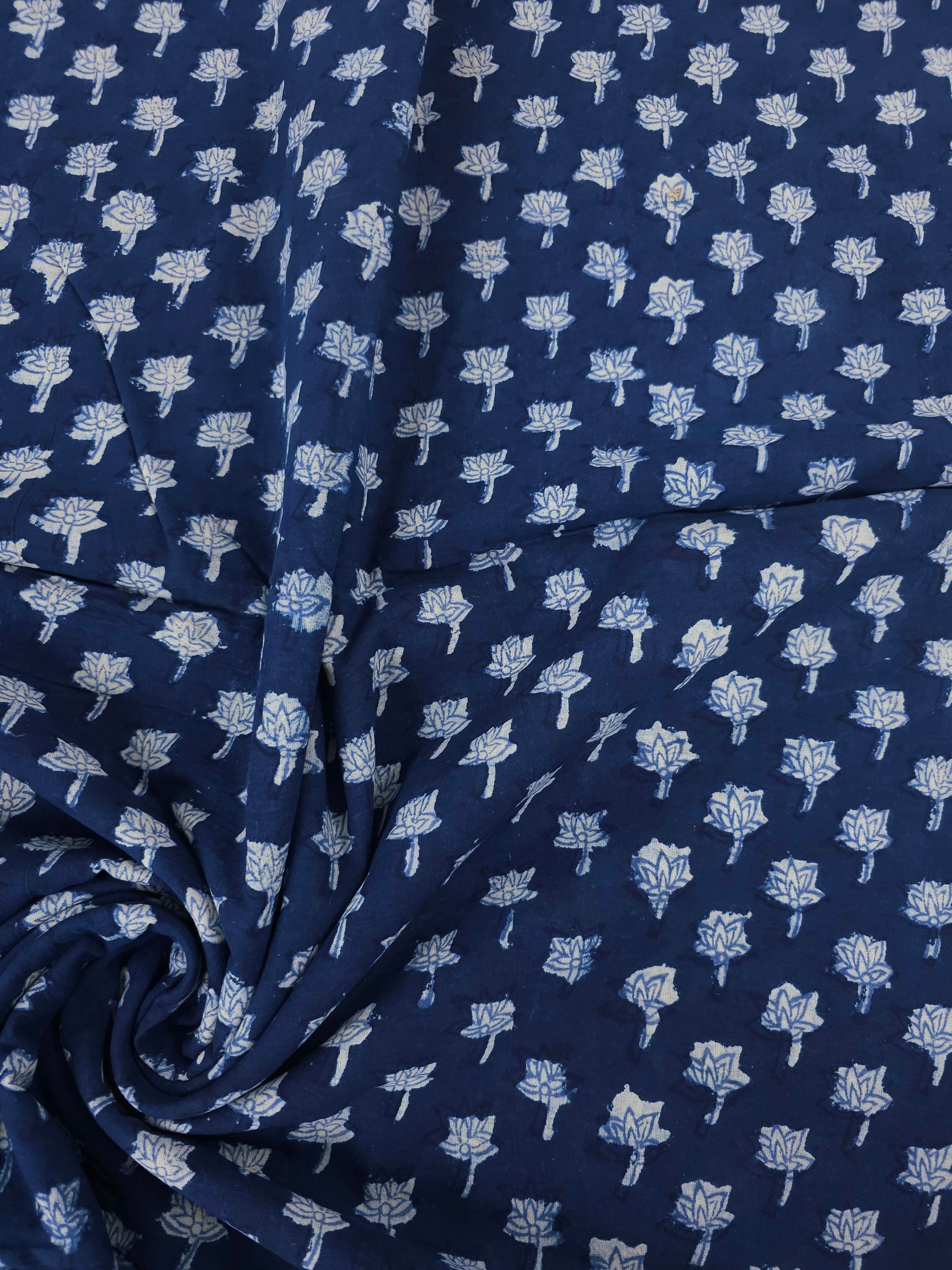Indigo Single Flower Block Print Cotton