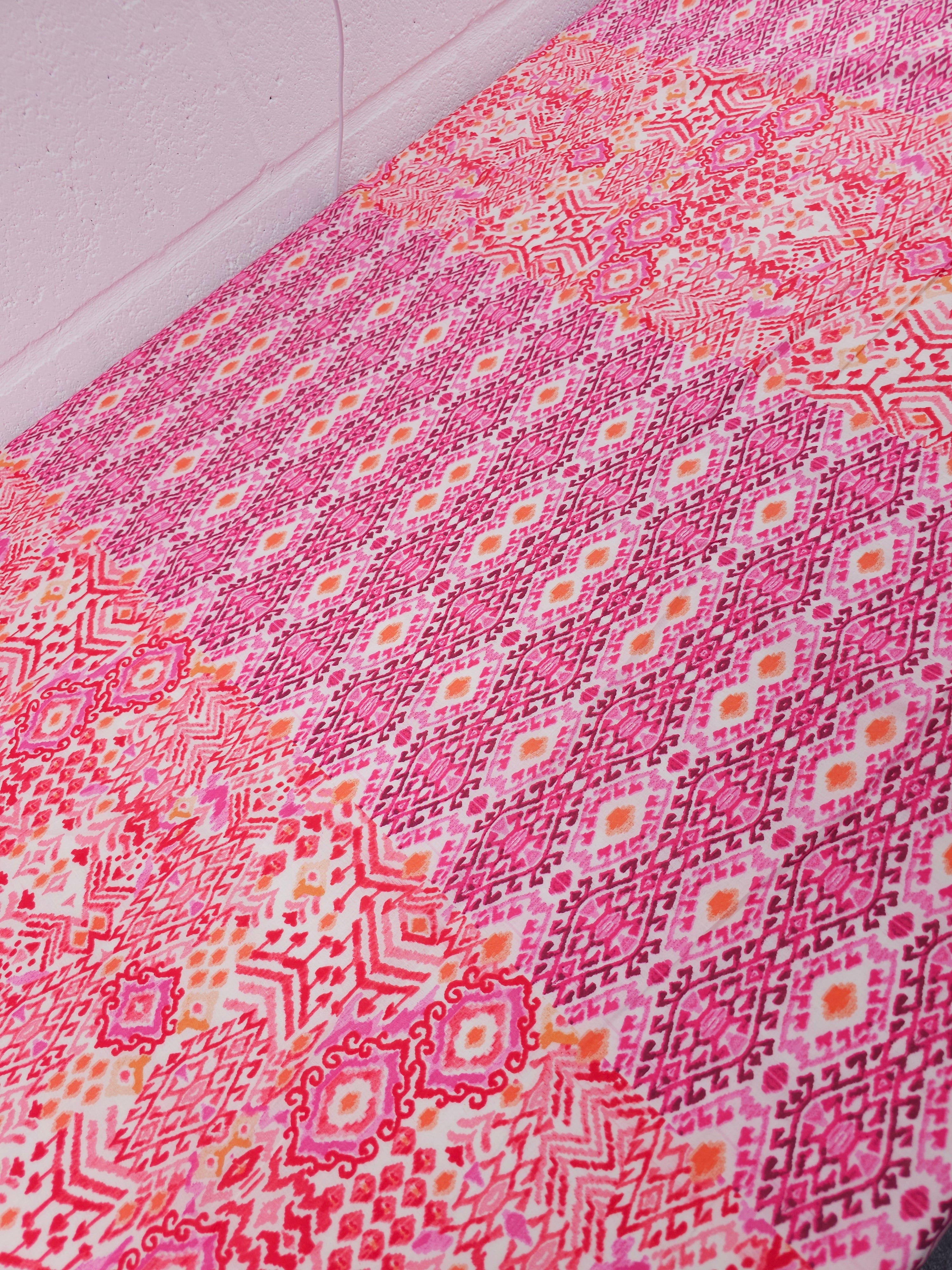 Pink Damask Panel Stripe Cotton Voile (Various Sizes)