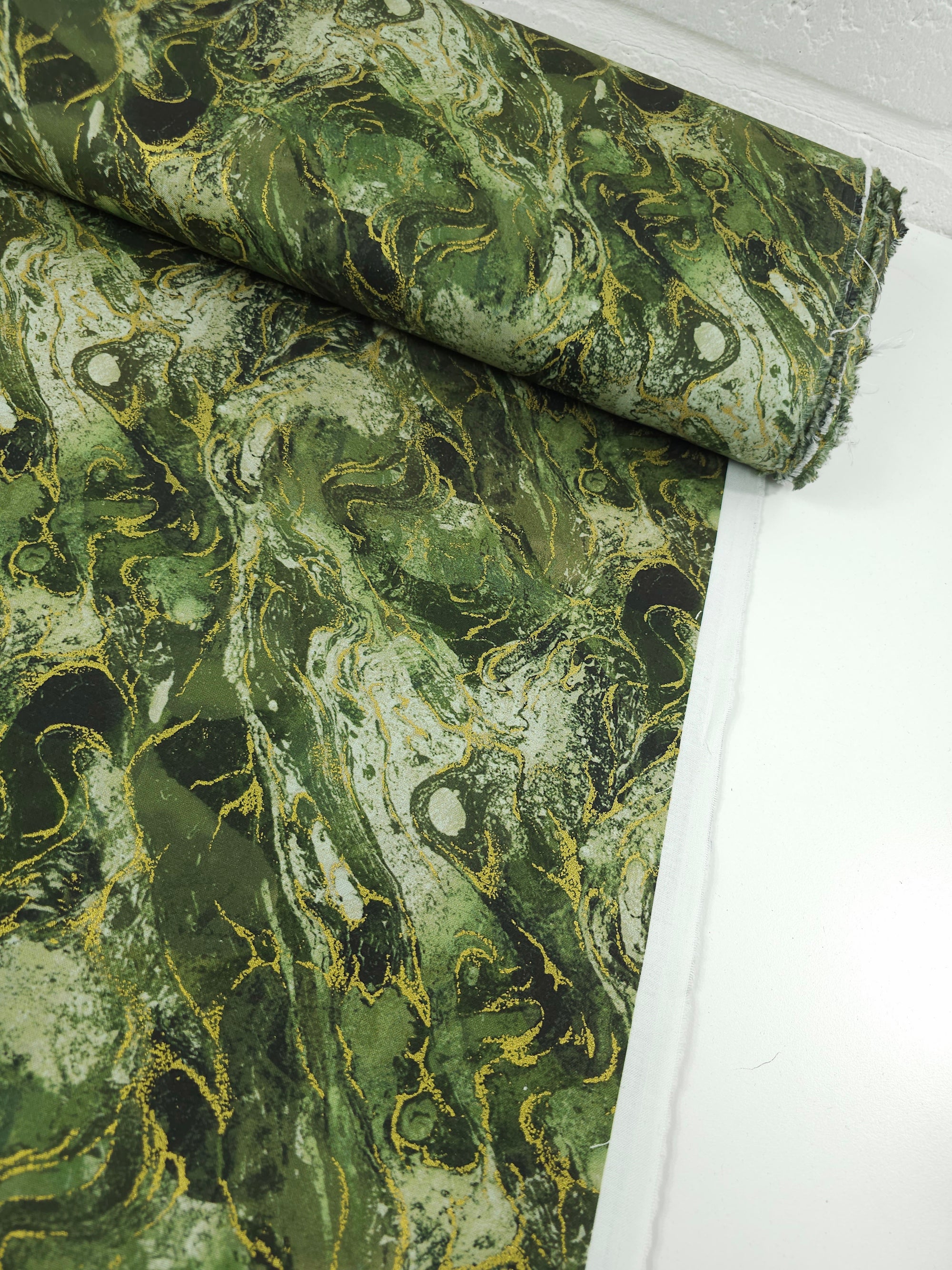 Khaki/Gold Marble 100% Cotton - Benartex