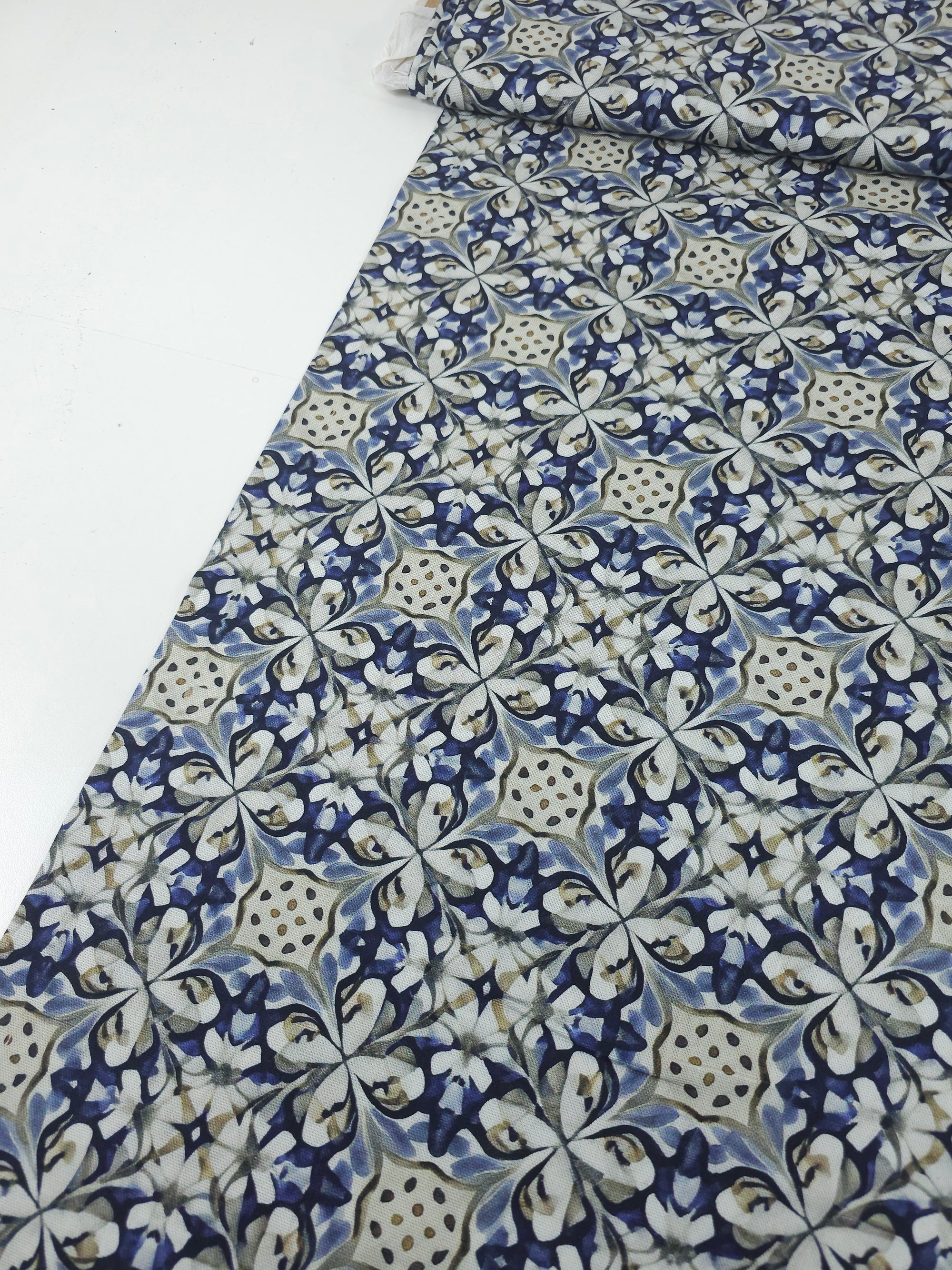 Blue Watercolour Tile Medallion Canvas Cotton