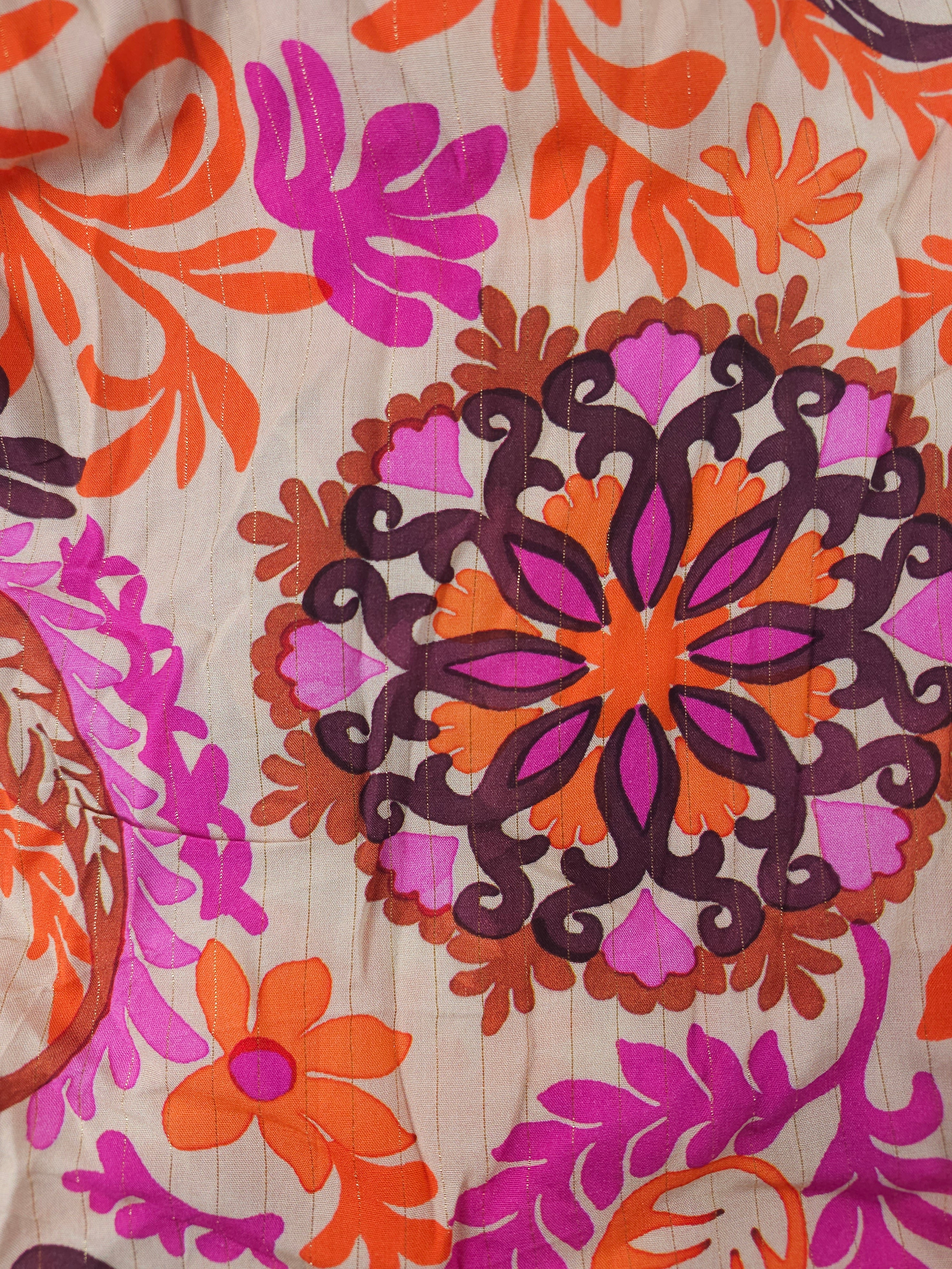 Orange mandala golden pinstripe Viscose- 3m piece