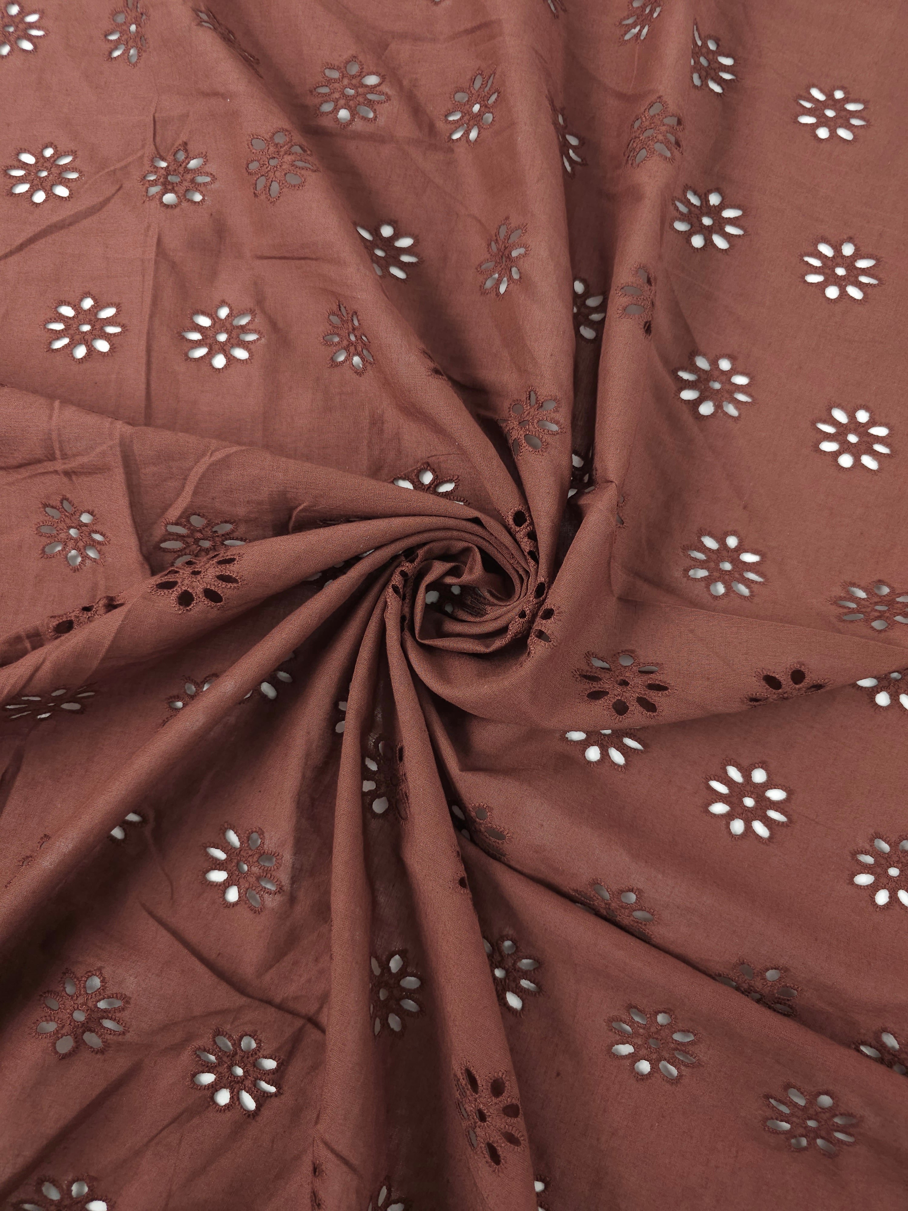 Chocolate Broqn Flower Power Cambric Cotton Broderie Anglaise