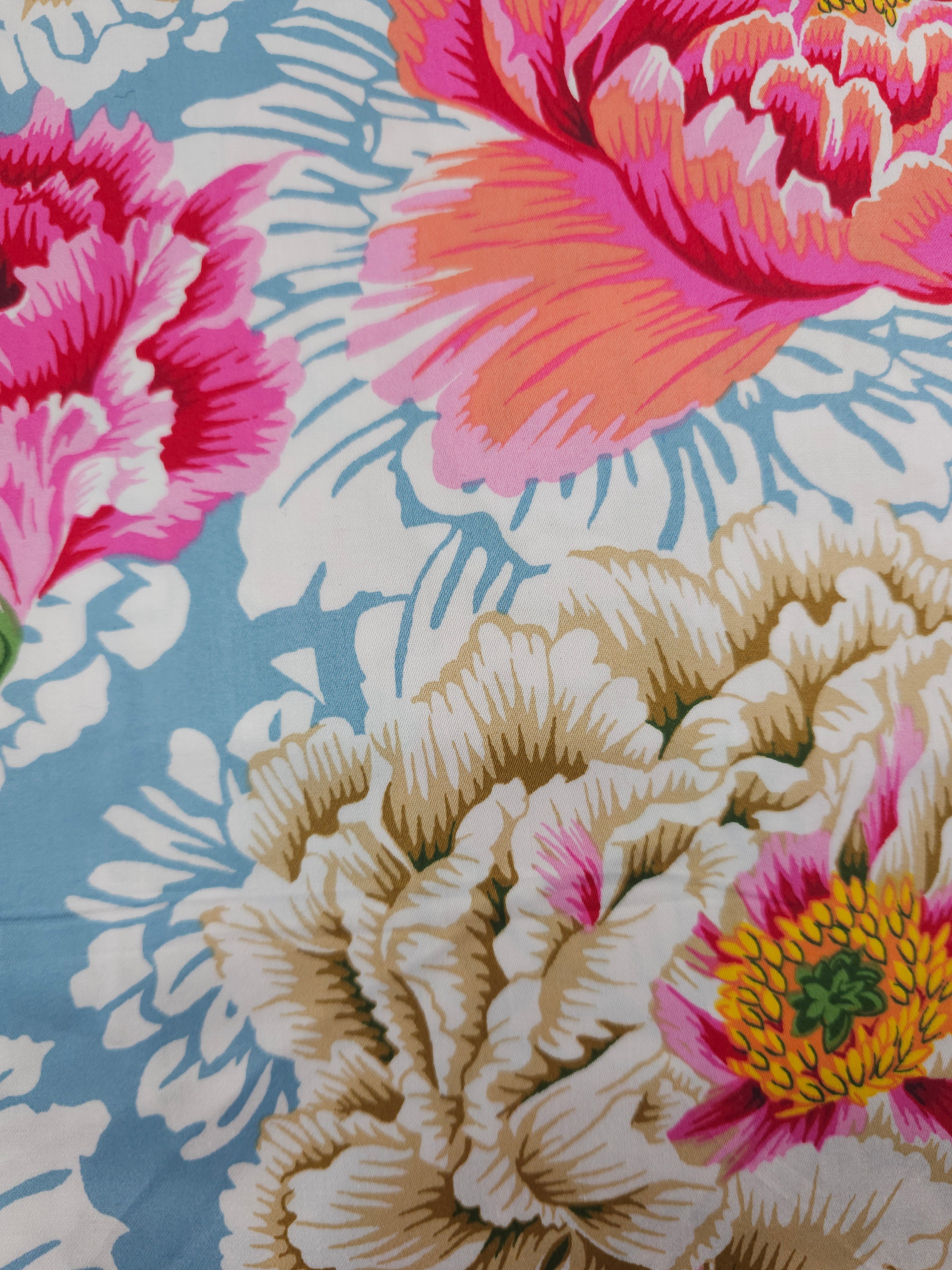 Blue pink flora Cotton sateen- 3.5m piece