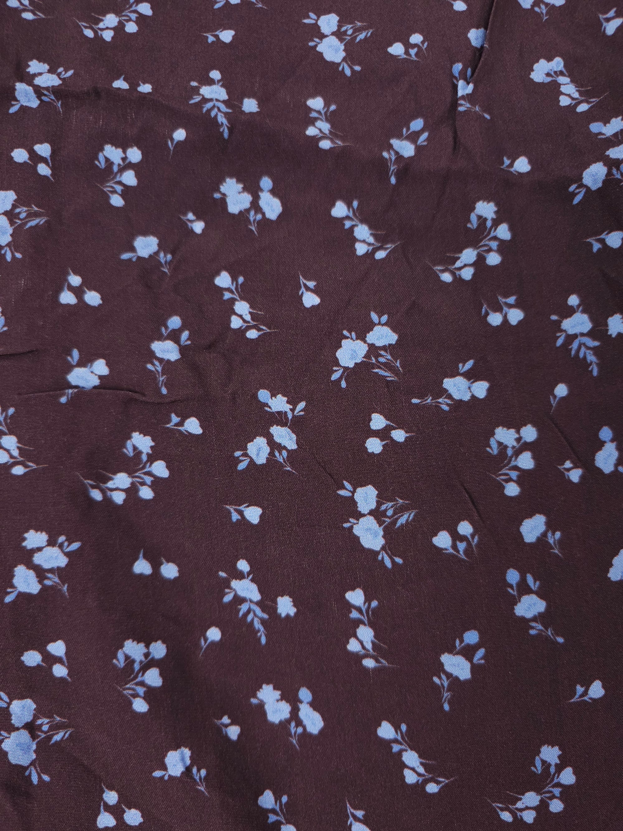Burgundy Ditsy Flower Viscose Satin (Various Sizes)