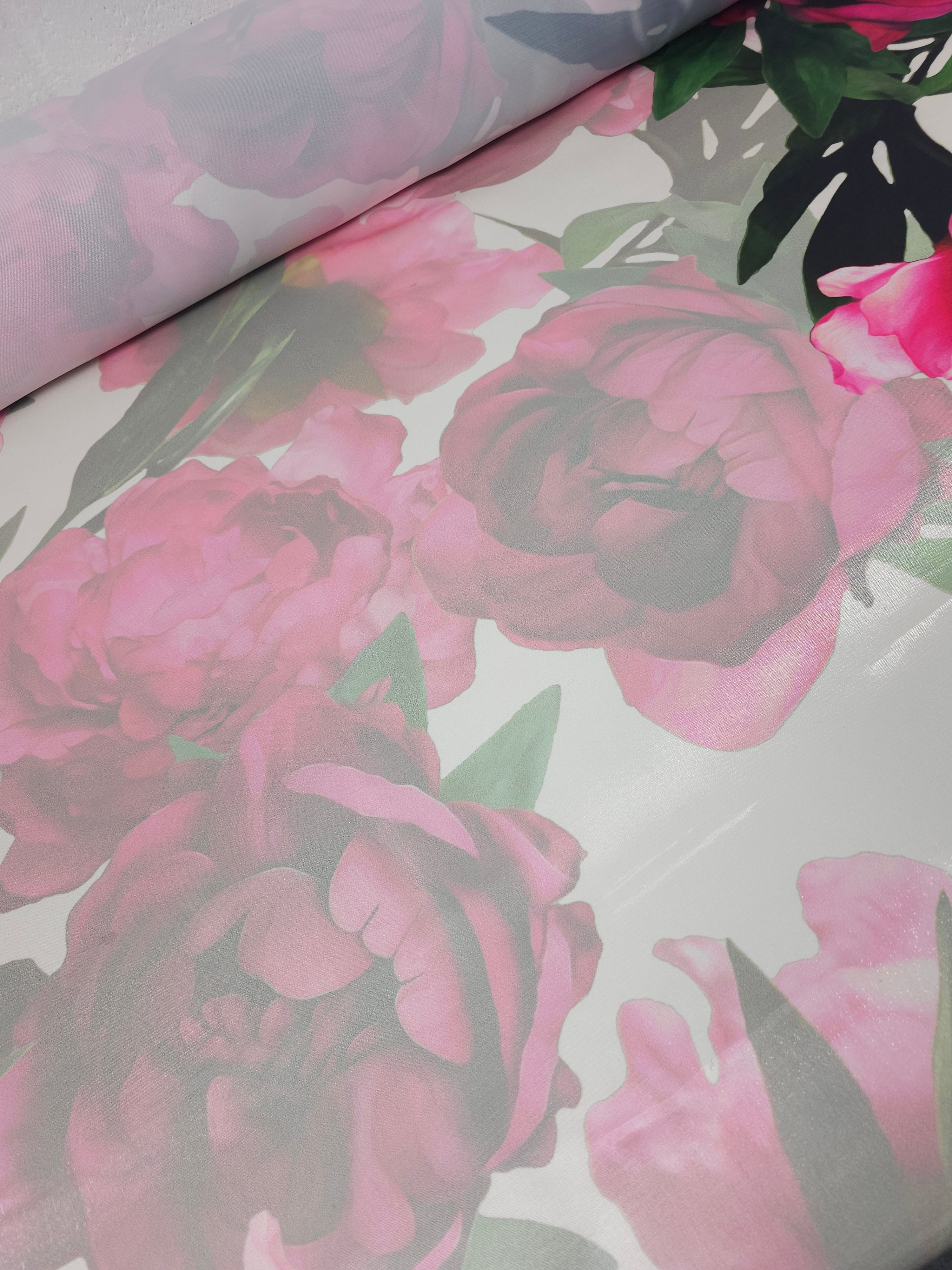 Hot Pink Large Mirror Floral Wet Look Satin (Various Sizes)