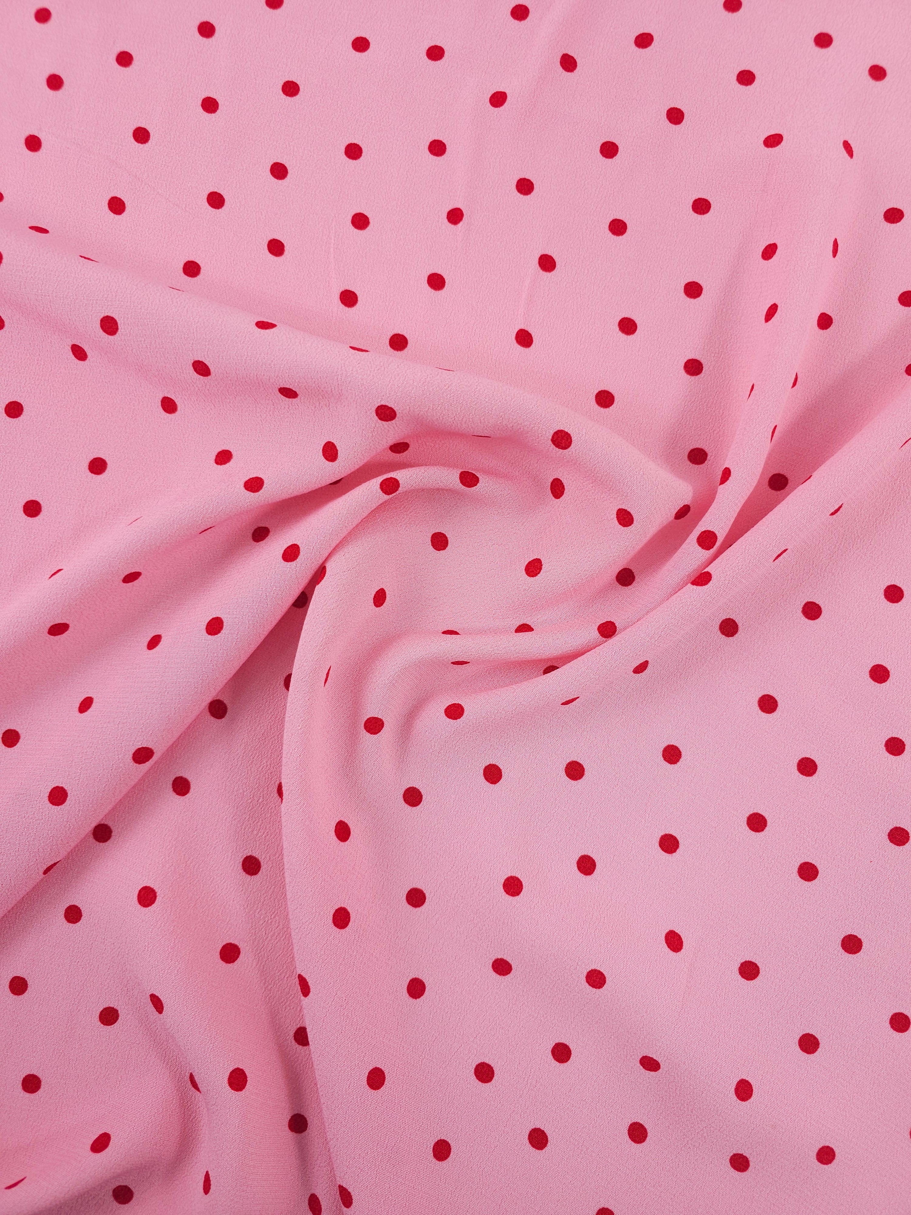Pink/Red Mini Polka Dot Viscose Crepe
