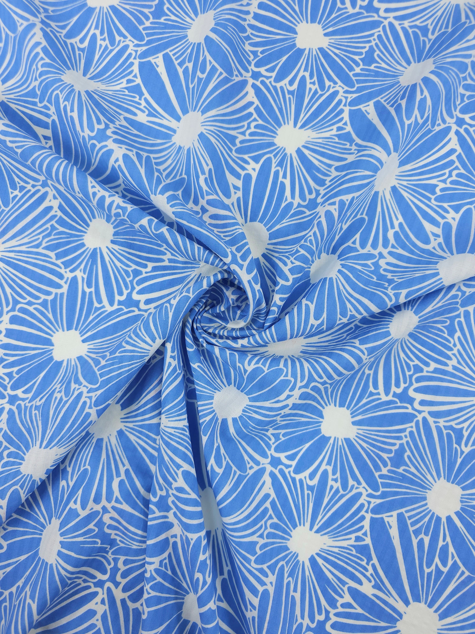 Periwinkle Blue Daisy Floral Cotton Viscose *DEFECT*