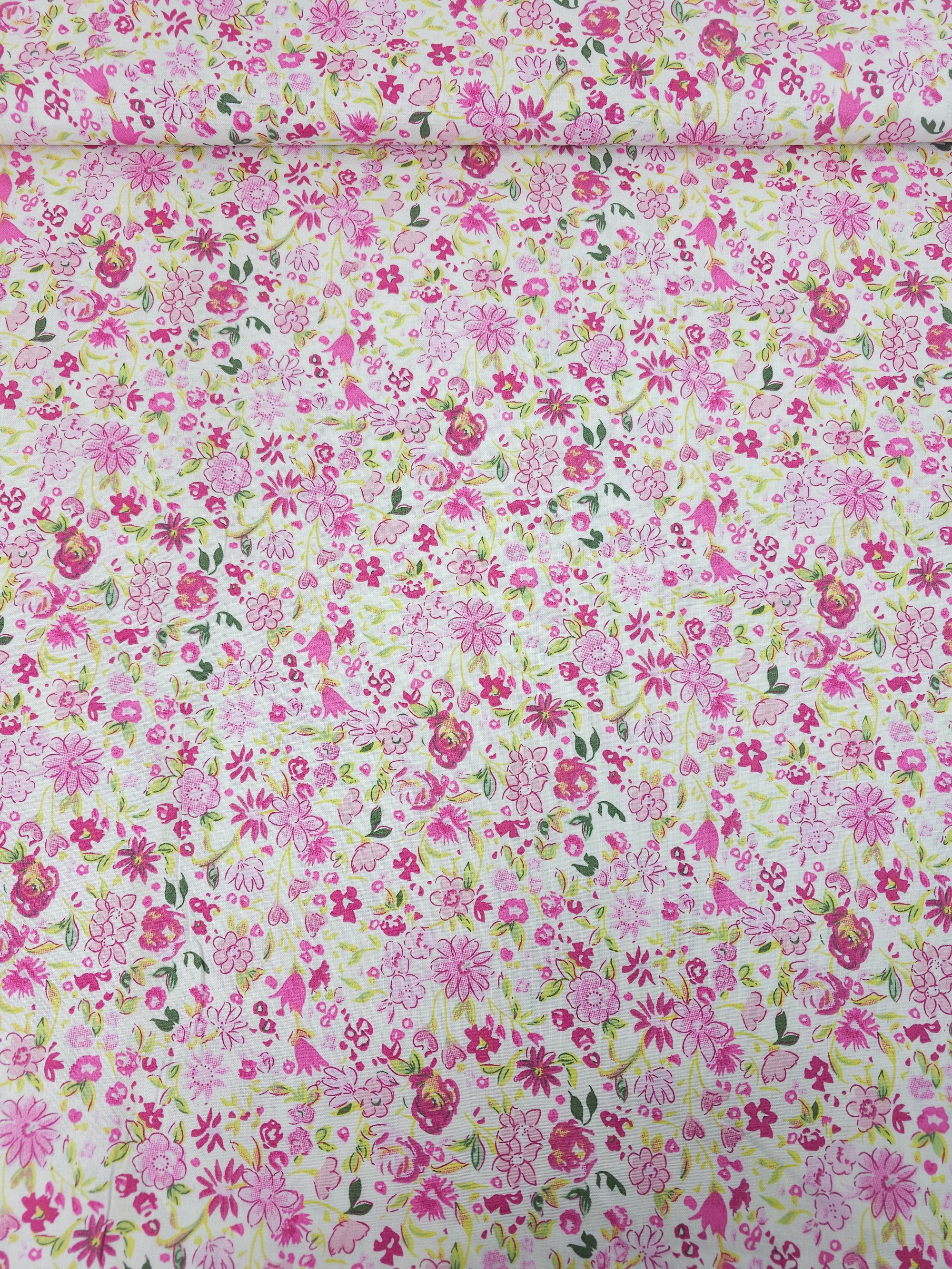 Pink Watercolour Sketch Floral 100% Cotton