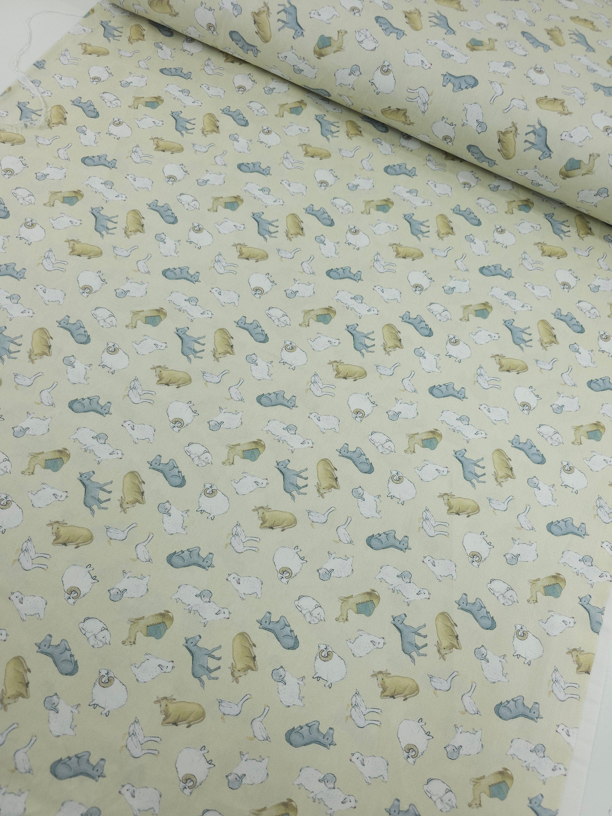 Retro Nativity Farmyard 100% Cotton