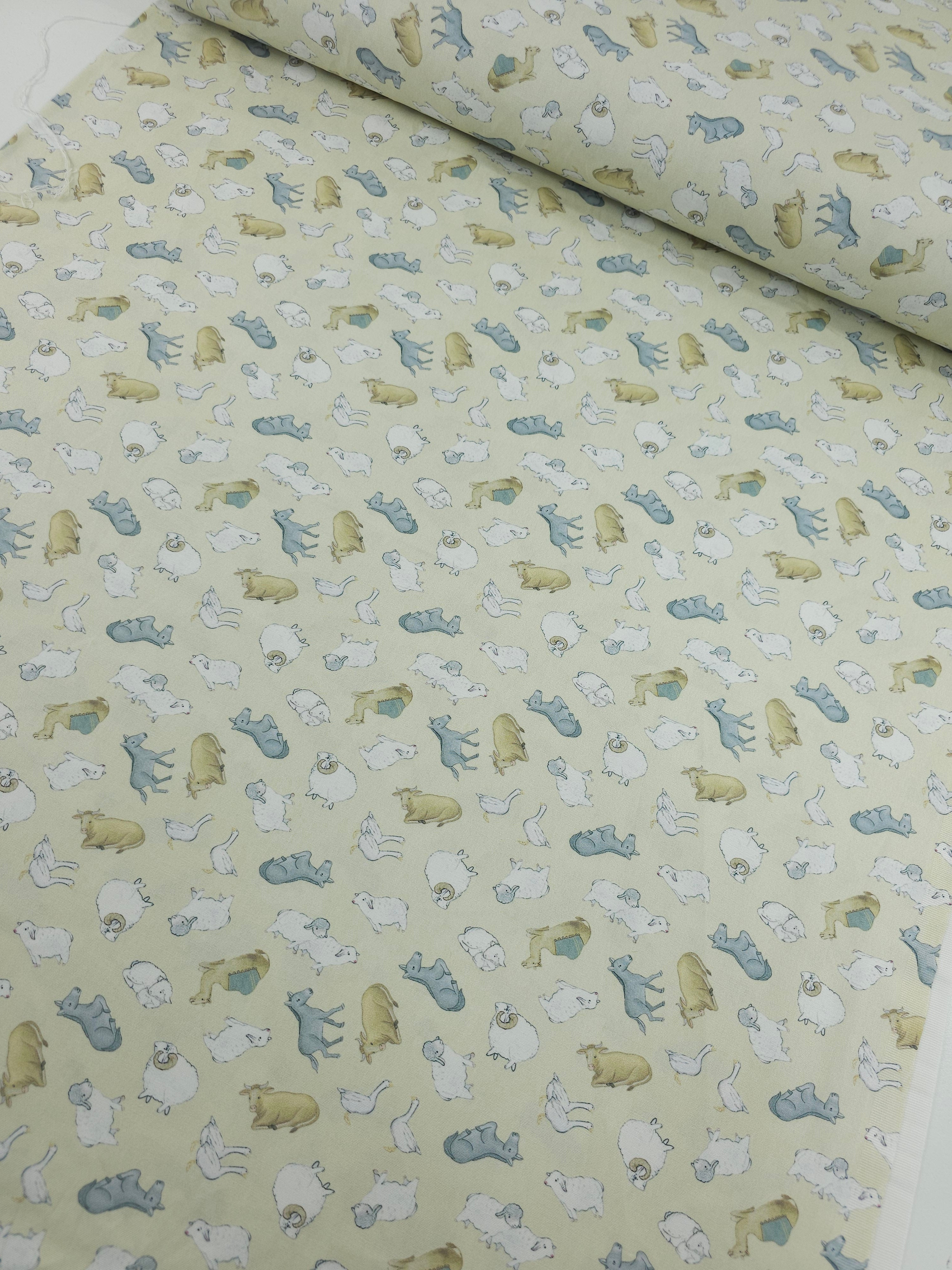 Retro Nativity Farmyard 100% Cotton