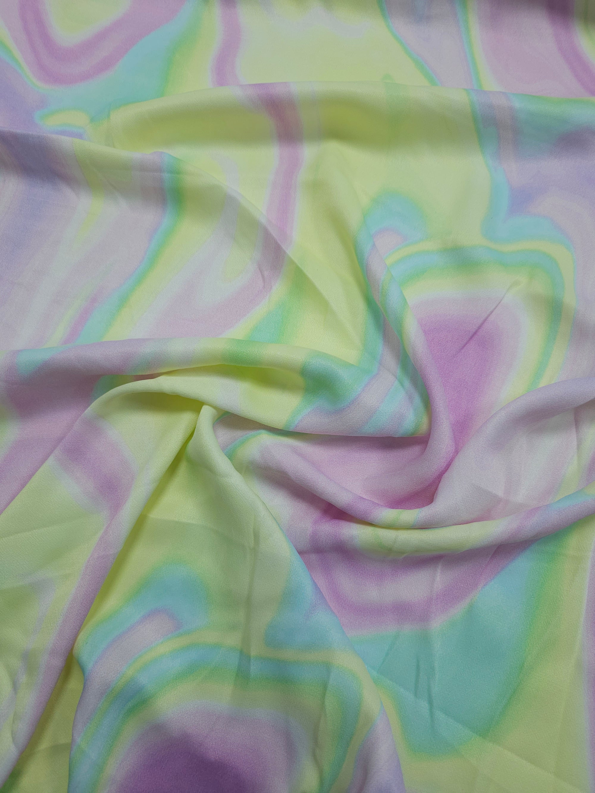 Pastel Wavy Rainbow Viscose Satin