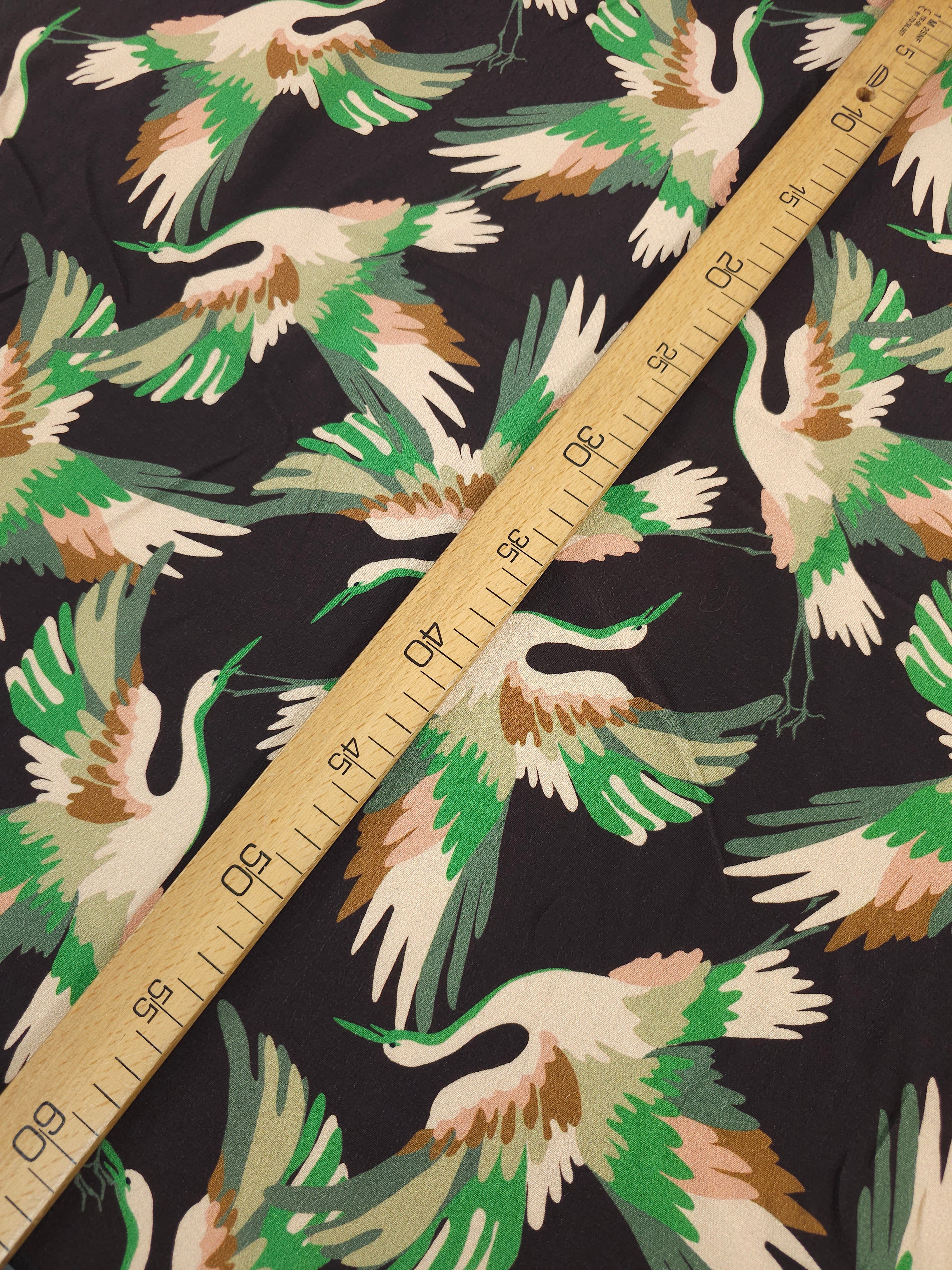 Muted Tones Flying Birds Viscose Crepe