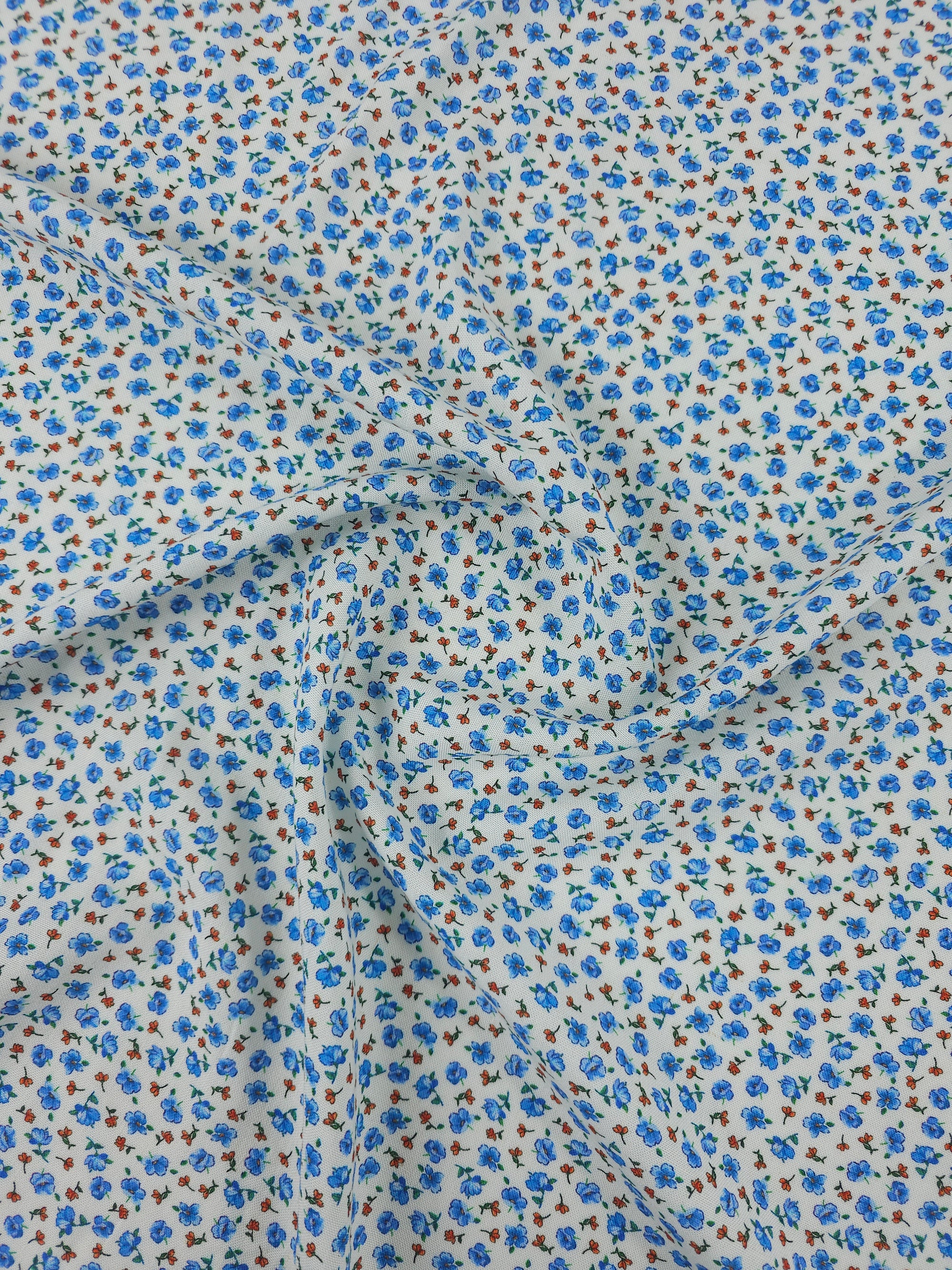 Blue/Red Ditsy Floating Floral Viscose Linen