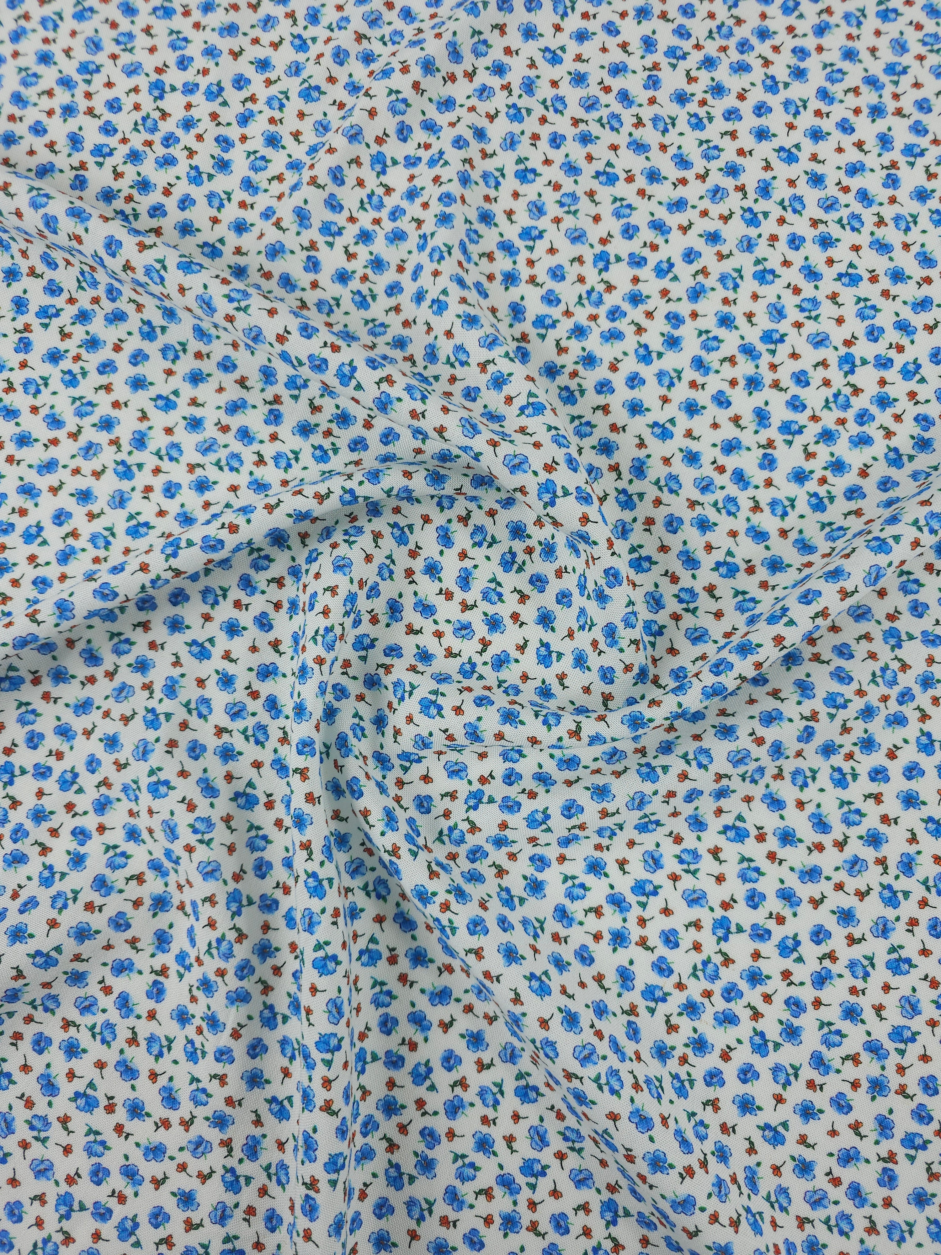Blue/Red Ditsy Floating Floral Viscose Linen