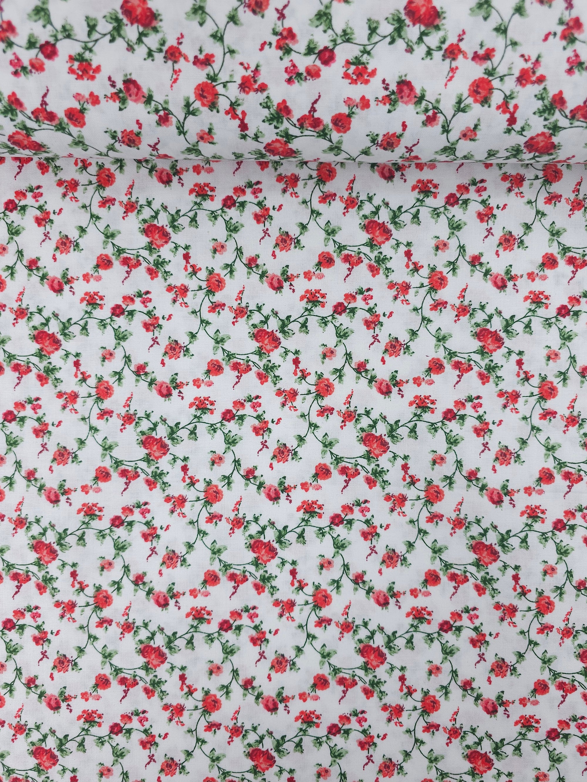 Red Ditsy Floral Twine 100% Cotton