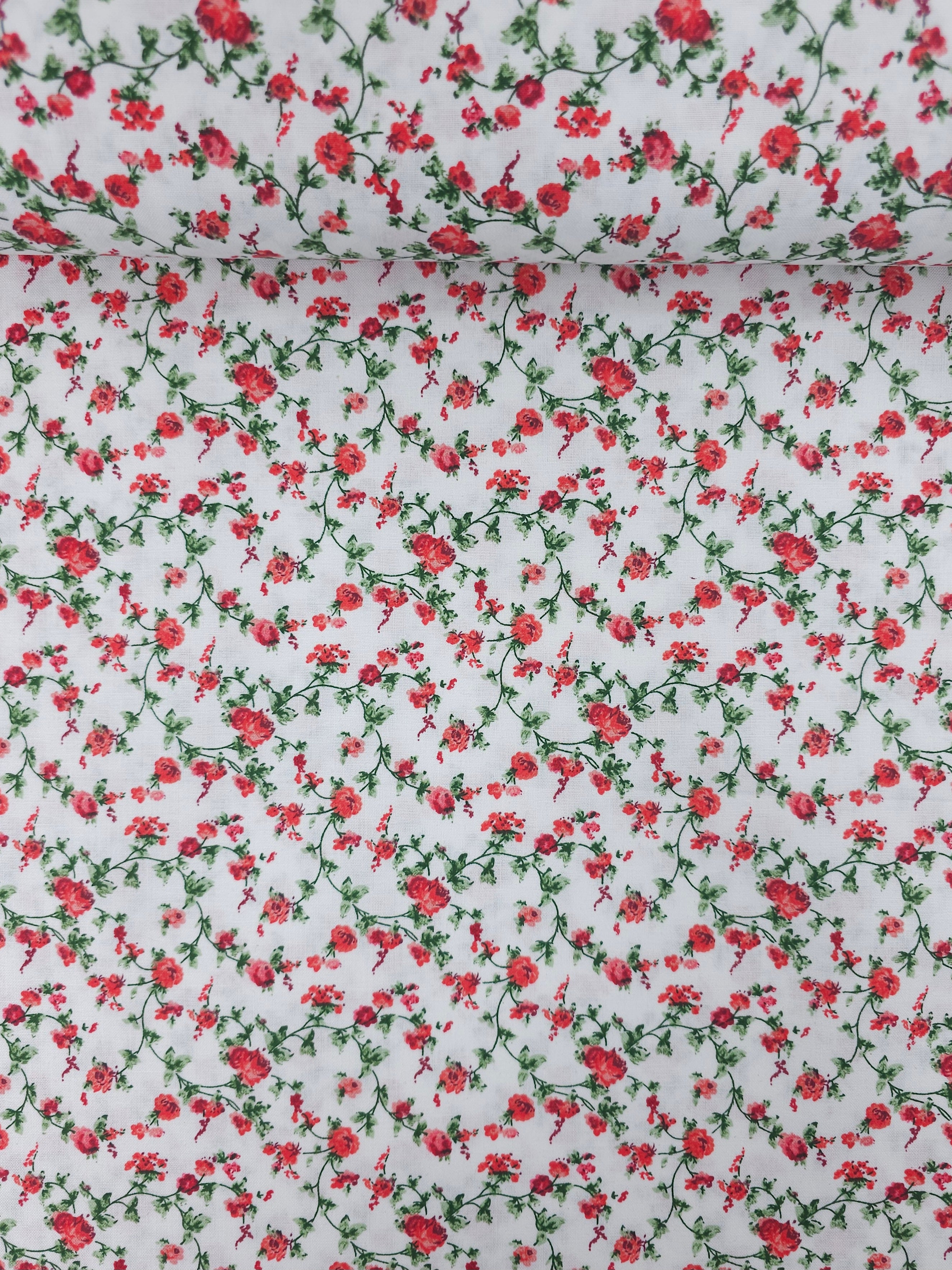 Red Ditsy Floral Twine 100% Cotton