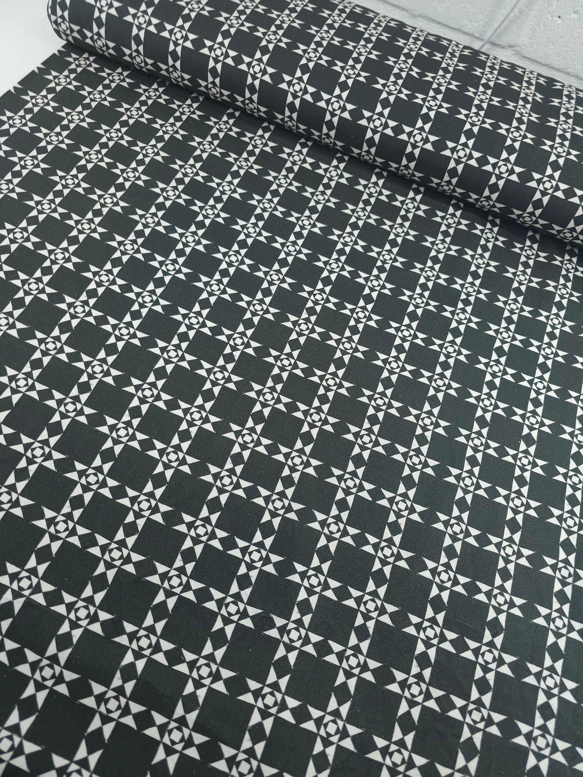 Washed Black Geo Check Canvas Cotton