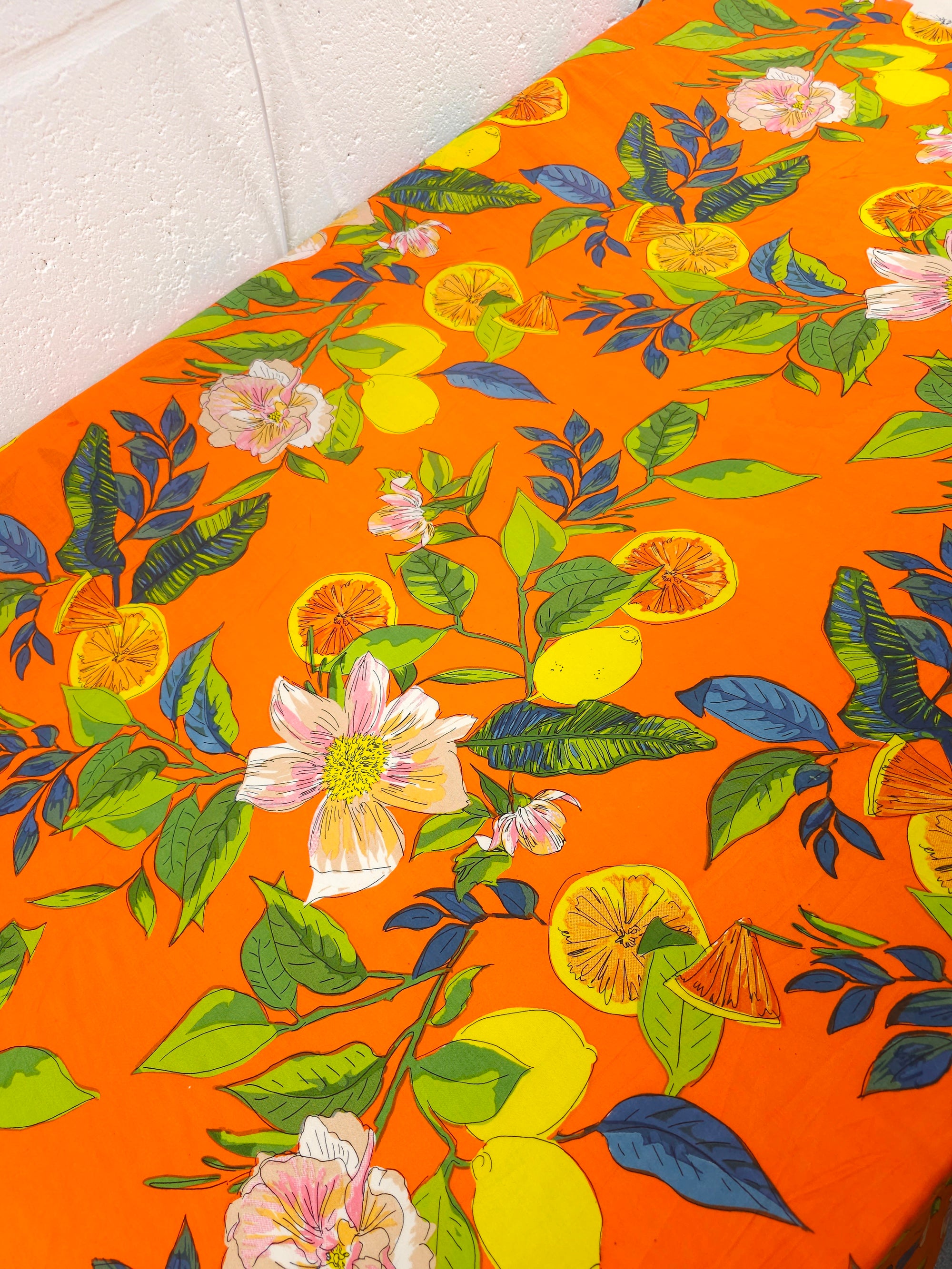 Orange Lemon Floral Slice Viscose Voile