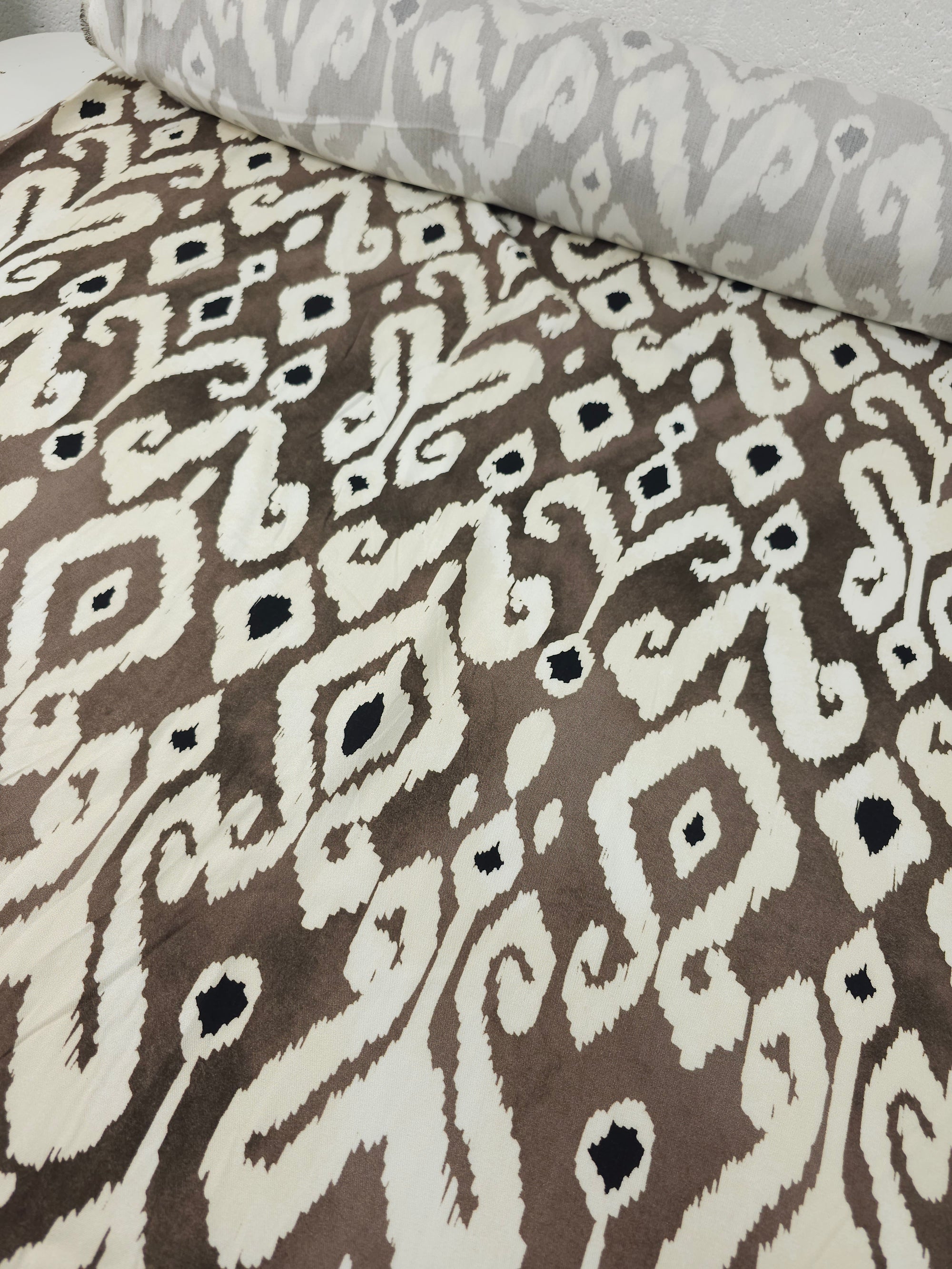 Mocha/Cream Ikat Viscose Challis