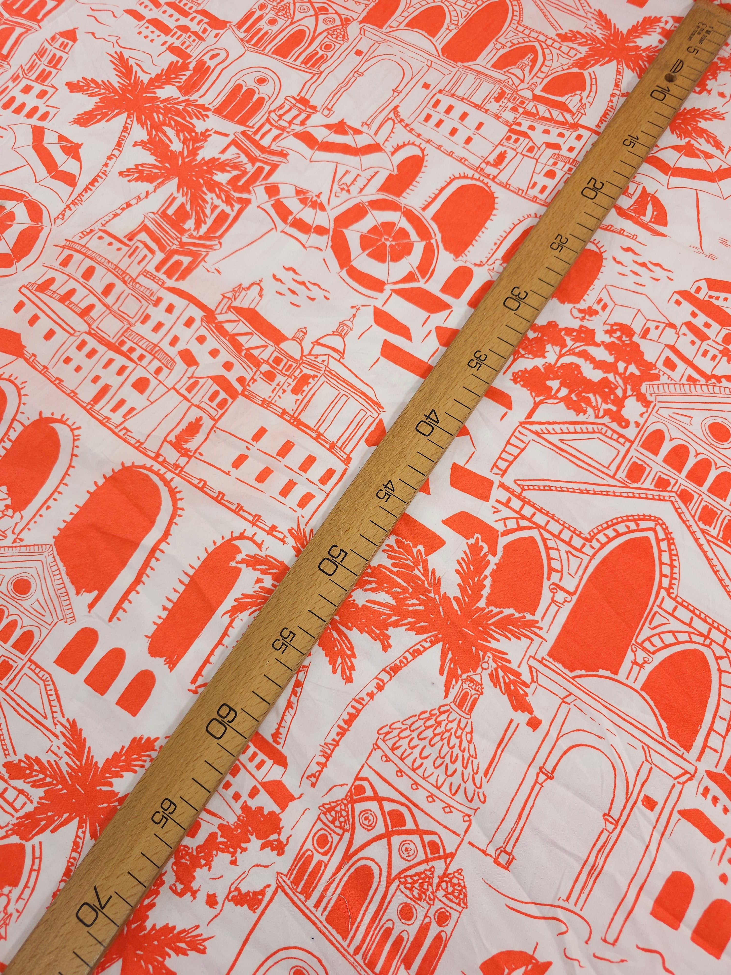 Orangey Coral/White Indie Palm Cotton Poplin