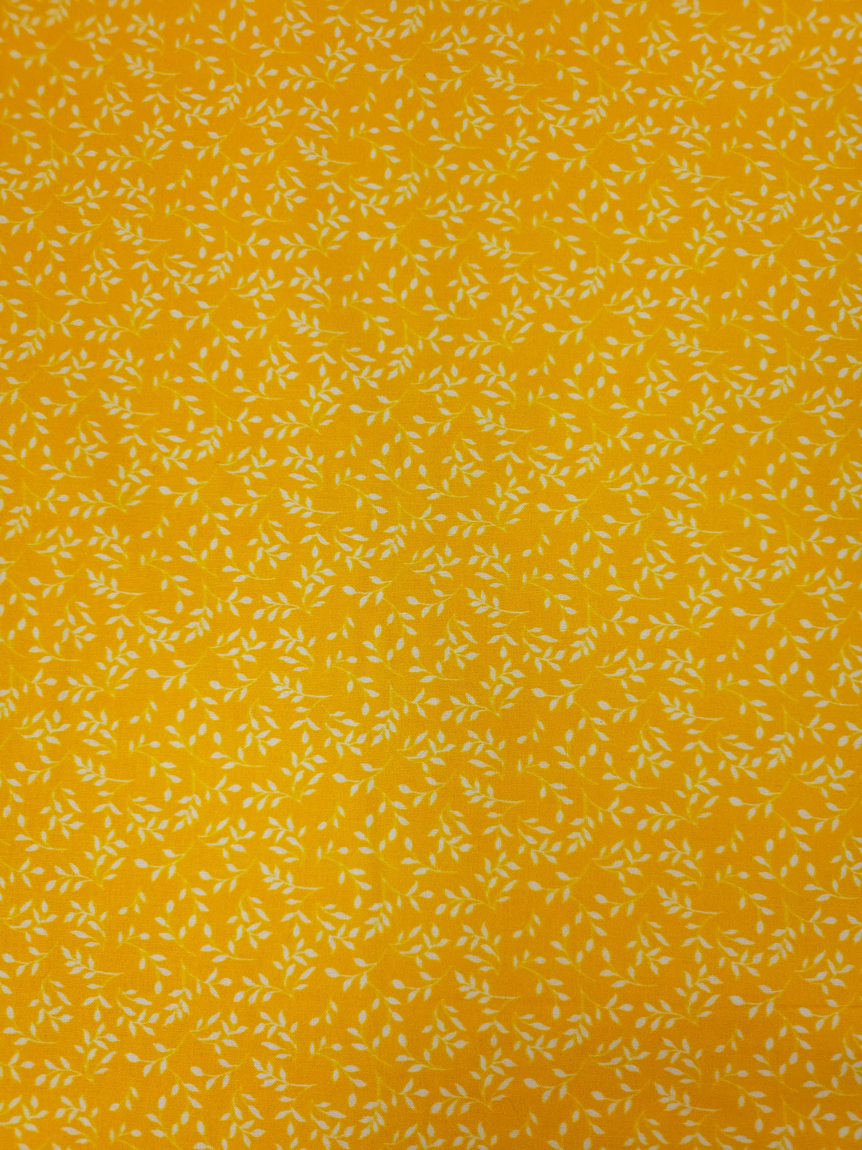 Sunshine Orange Ditsy Leaf Branch 100% Cotton