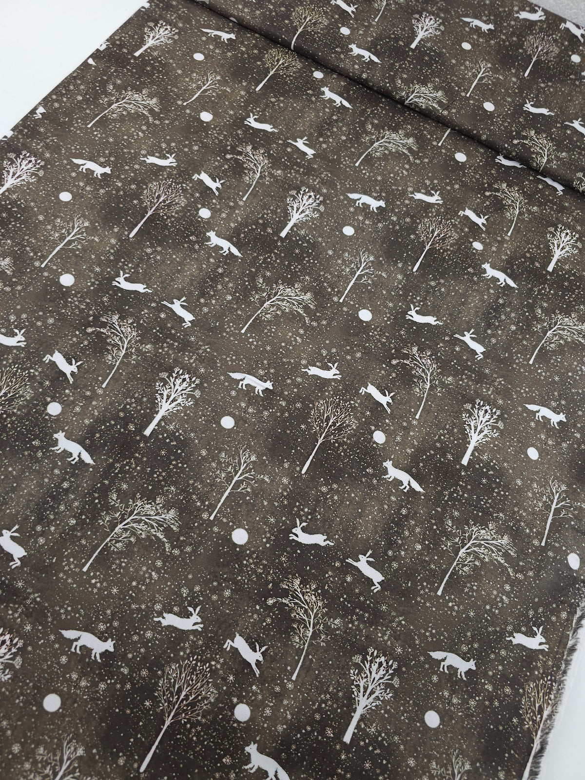 Cool Brown Winter Night Snowy Fable 100% Cotton - Robert Kaufman