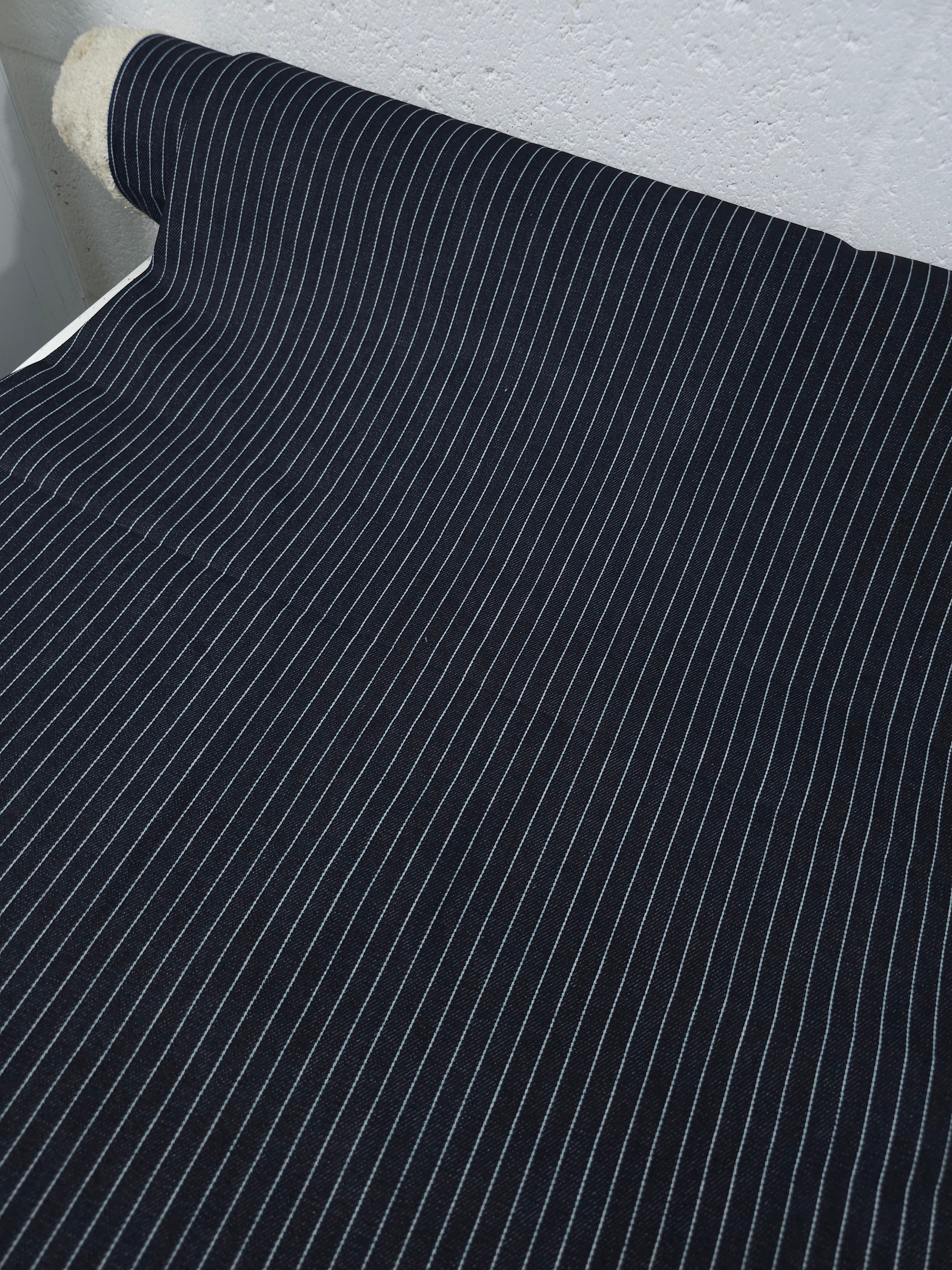 Charcoal Navy Dotty Pinstripe Denim