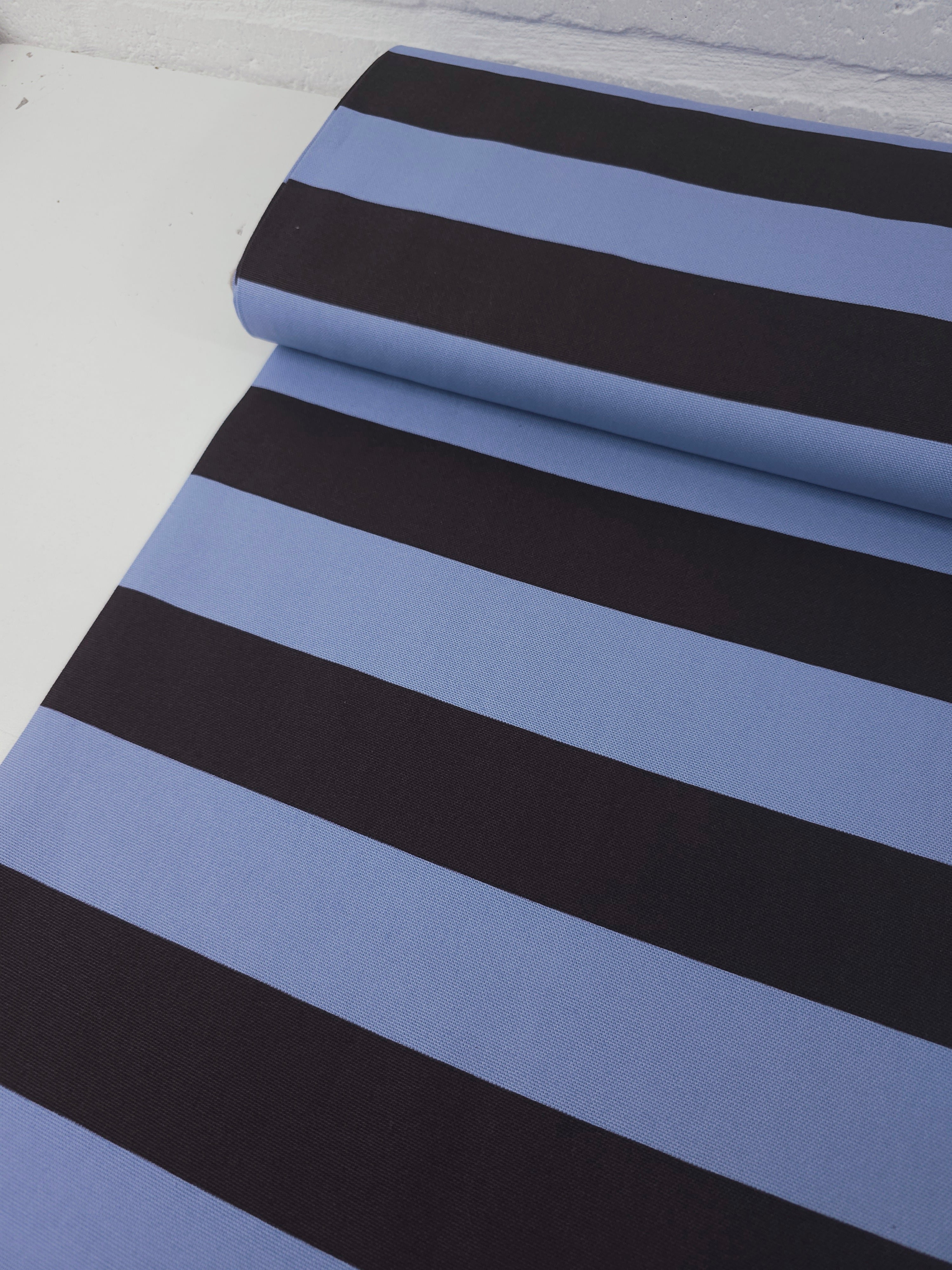 Powder Blue/Grape Brown Block Stripe Lightweight Canvas Cotton