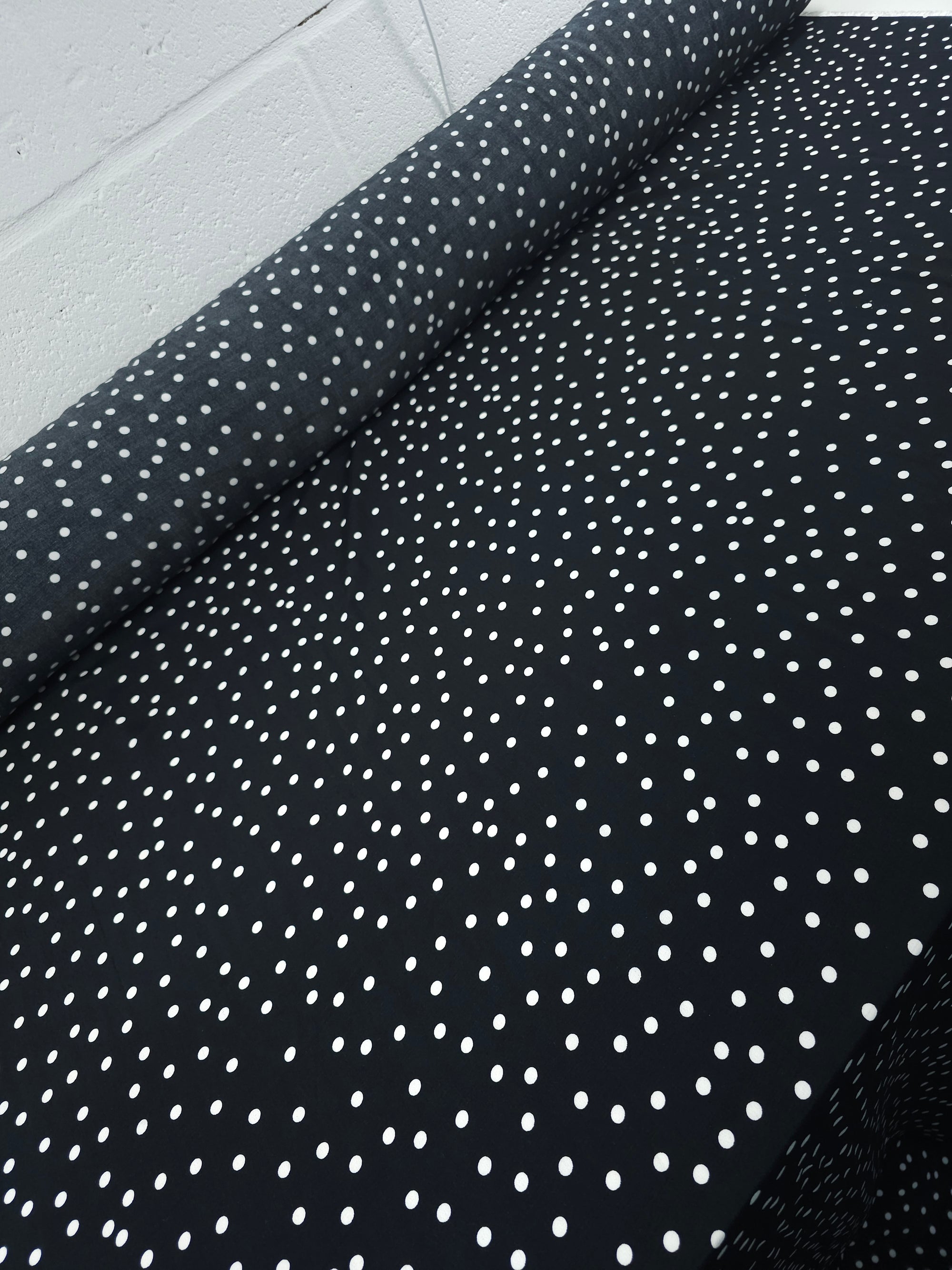 Black/White Mini Polka Dot Viscose Crepe