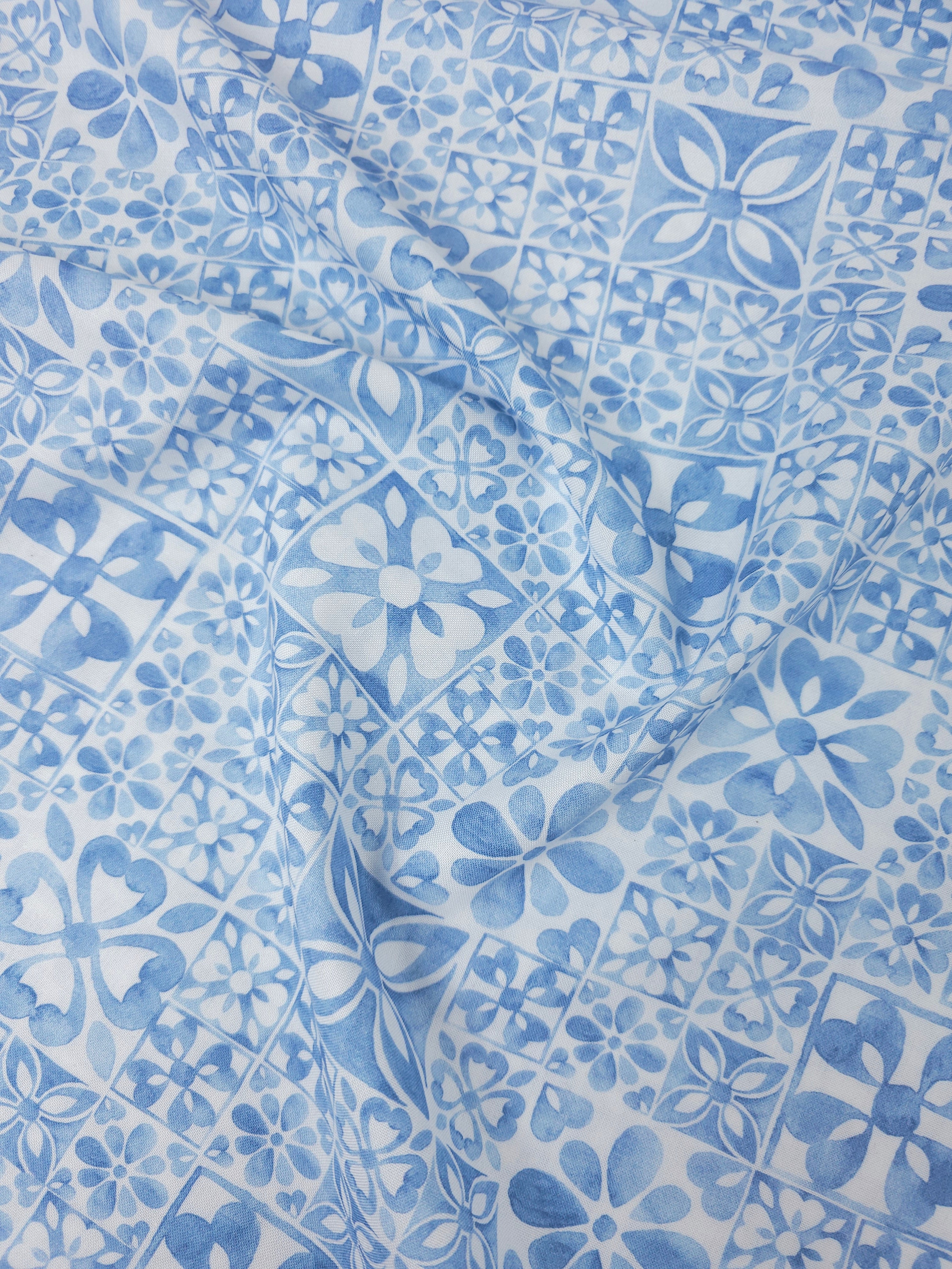 Pale Blue Mosaic Tile 100% Cotton - Michael Miller