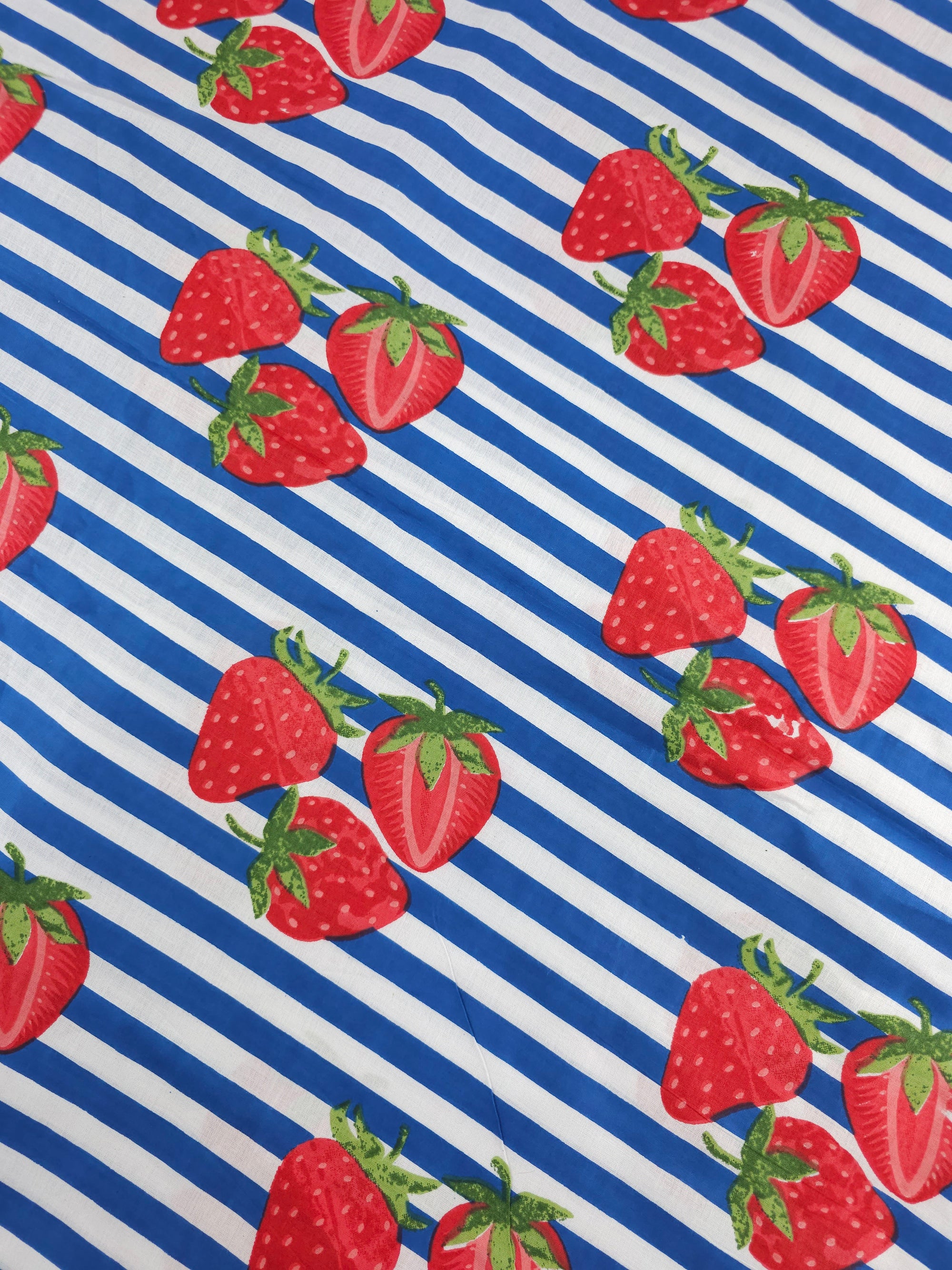 Blue Strawberry Stripe Lightweight Cambric Cotton
