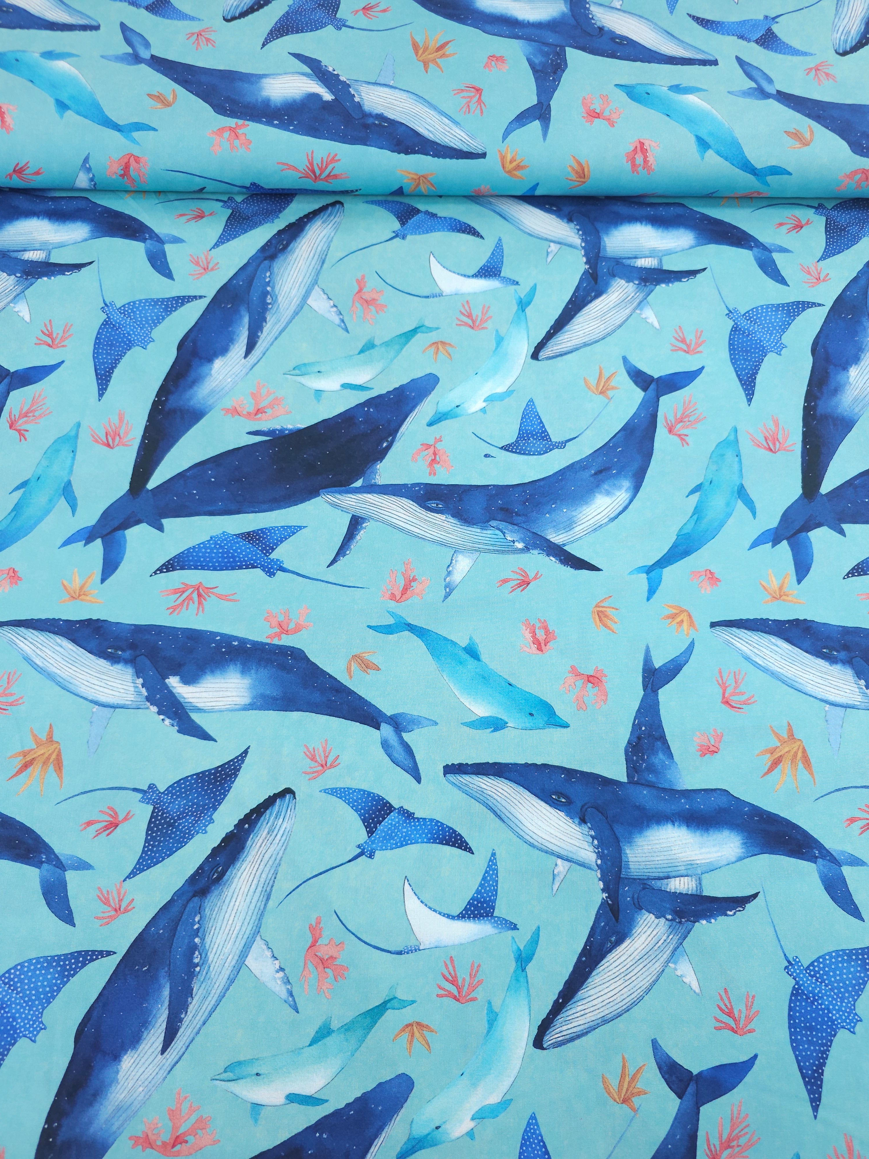 Blue Sea Animals 100% Cotton 57"