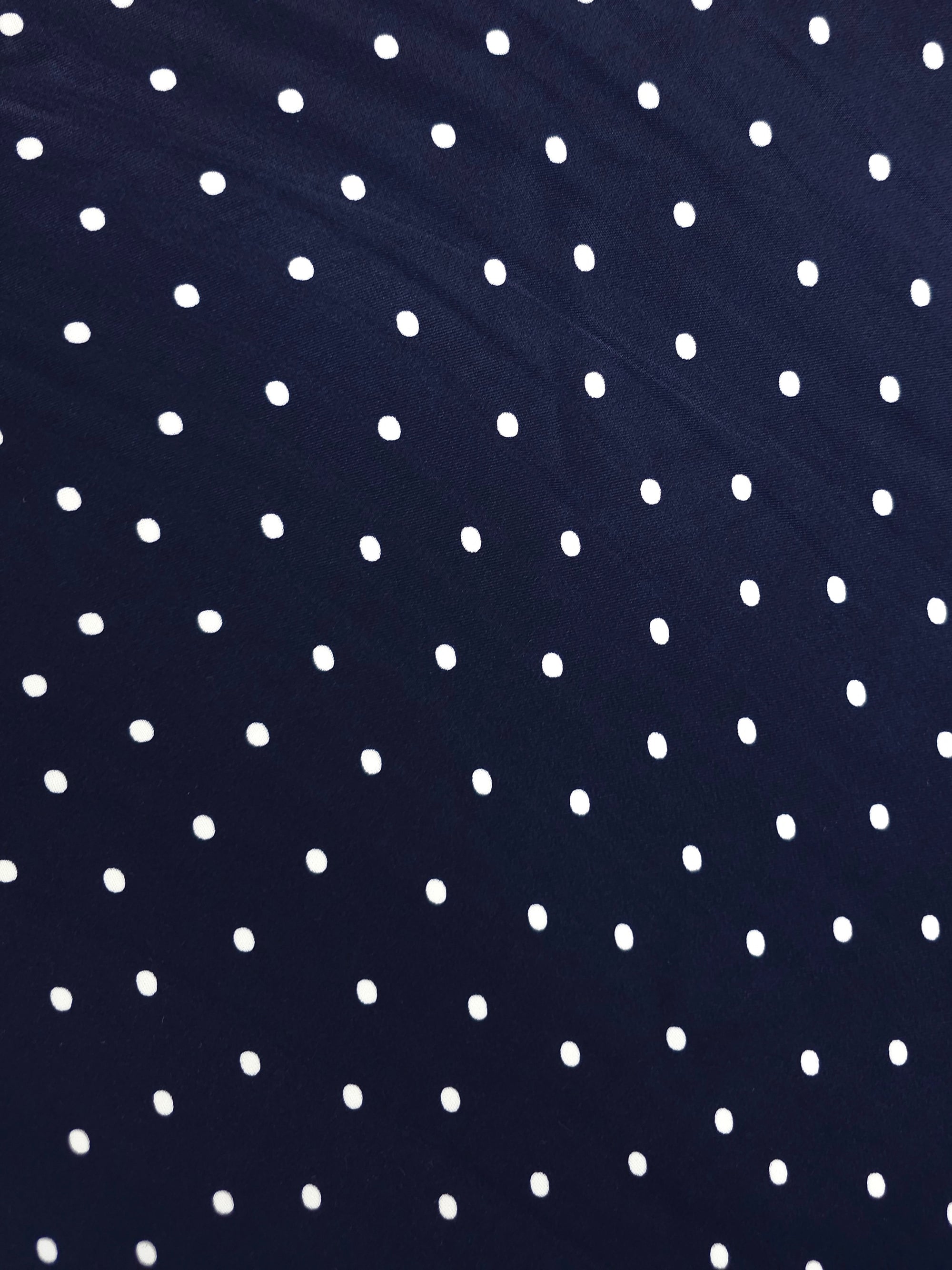 Indigo Navy Mini Polka Dot Viscose Satin