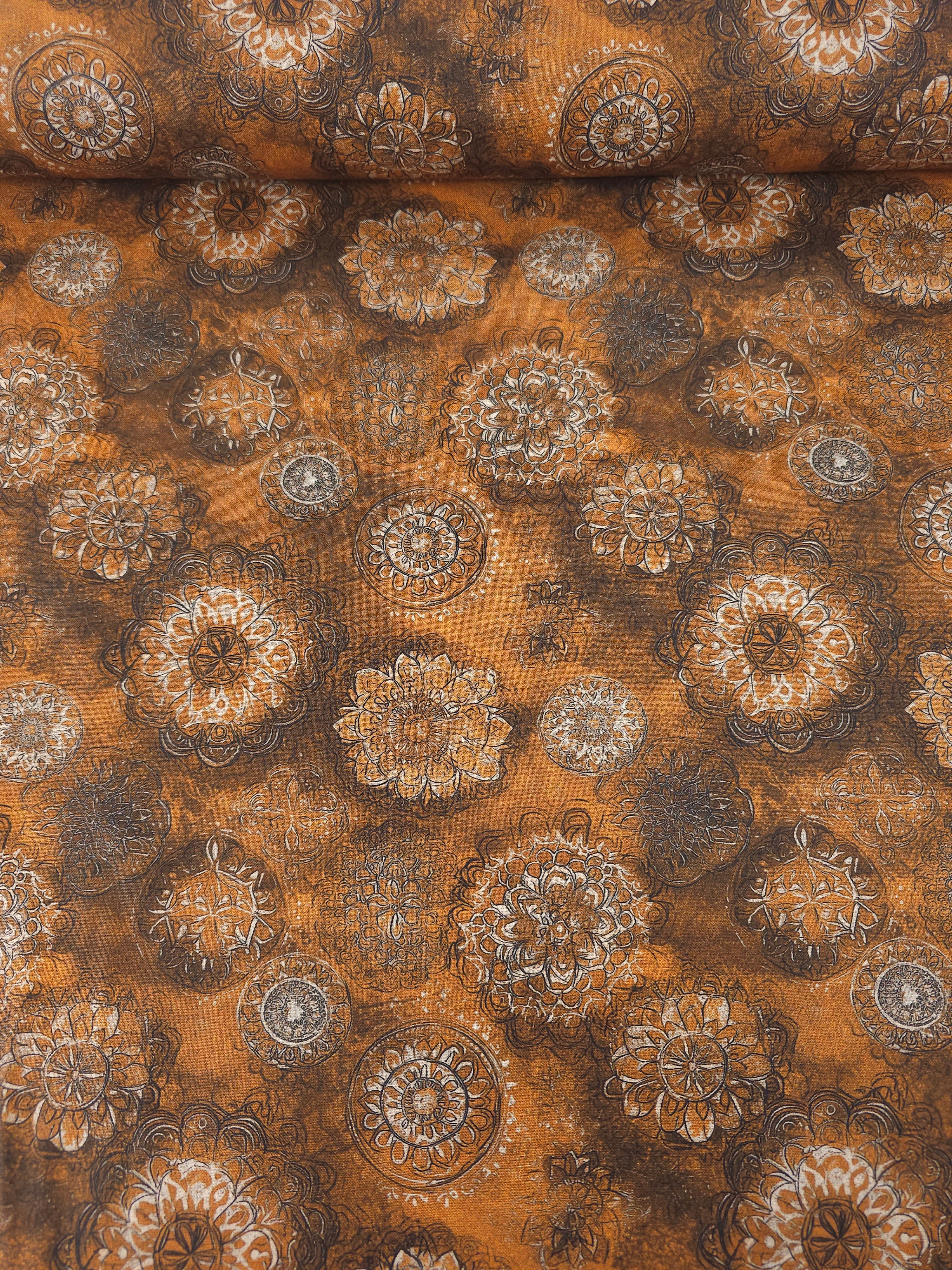 Brown Spiral Medallion 100% Cotton 106” *EXTRA WIDE*