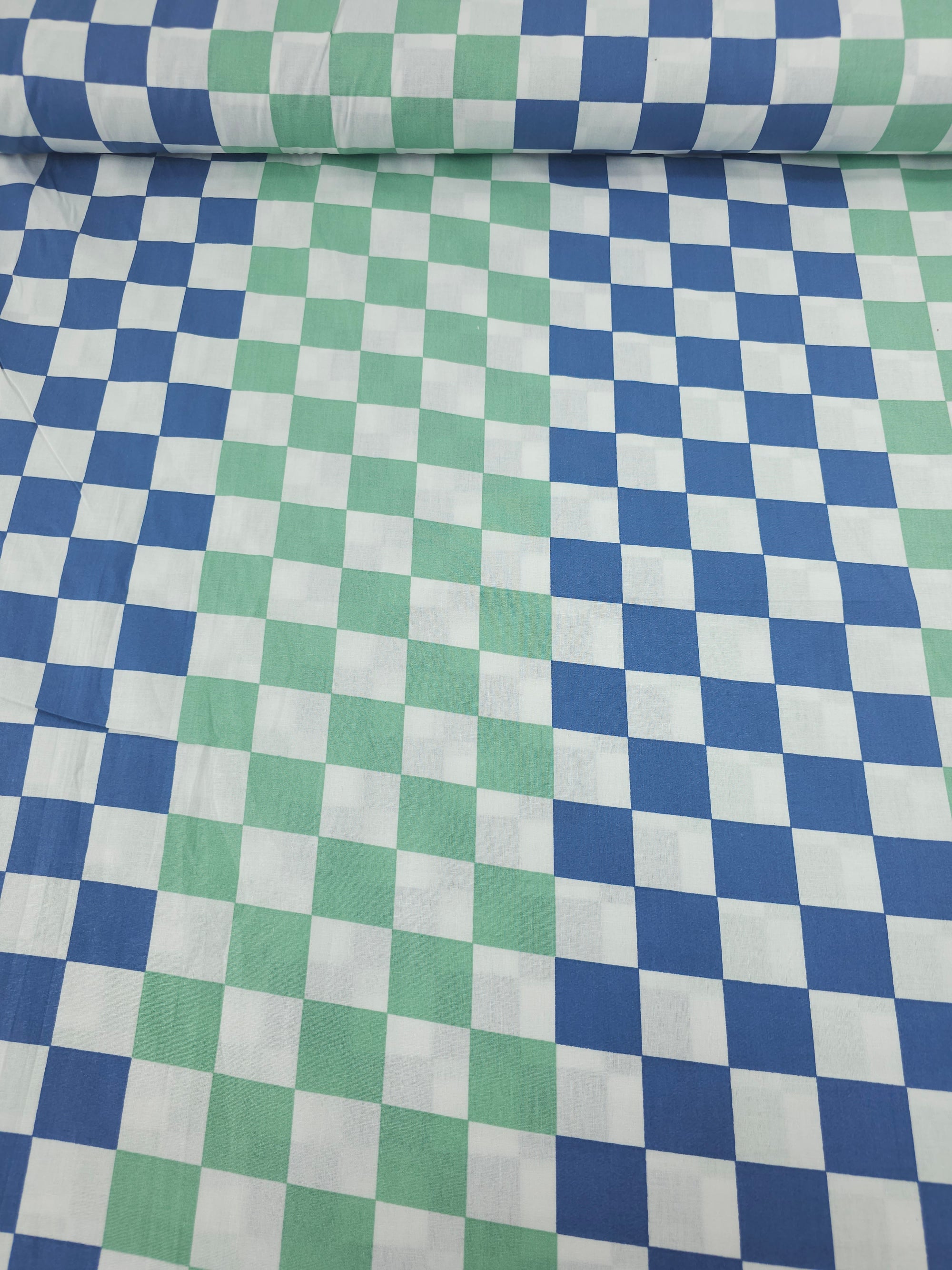 Minty Green/Blue Checkerboard 100% Cotton 110" *EXTRA WIDE"