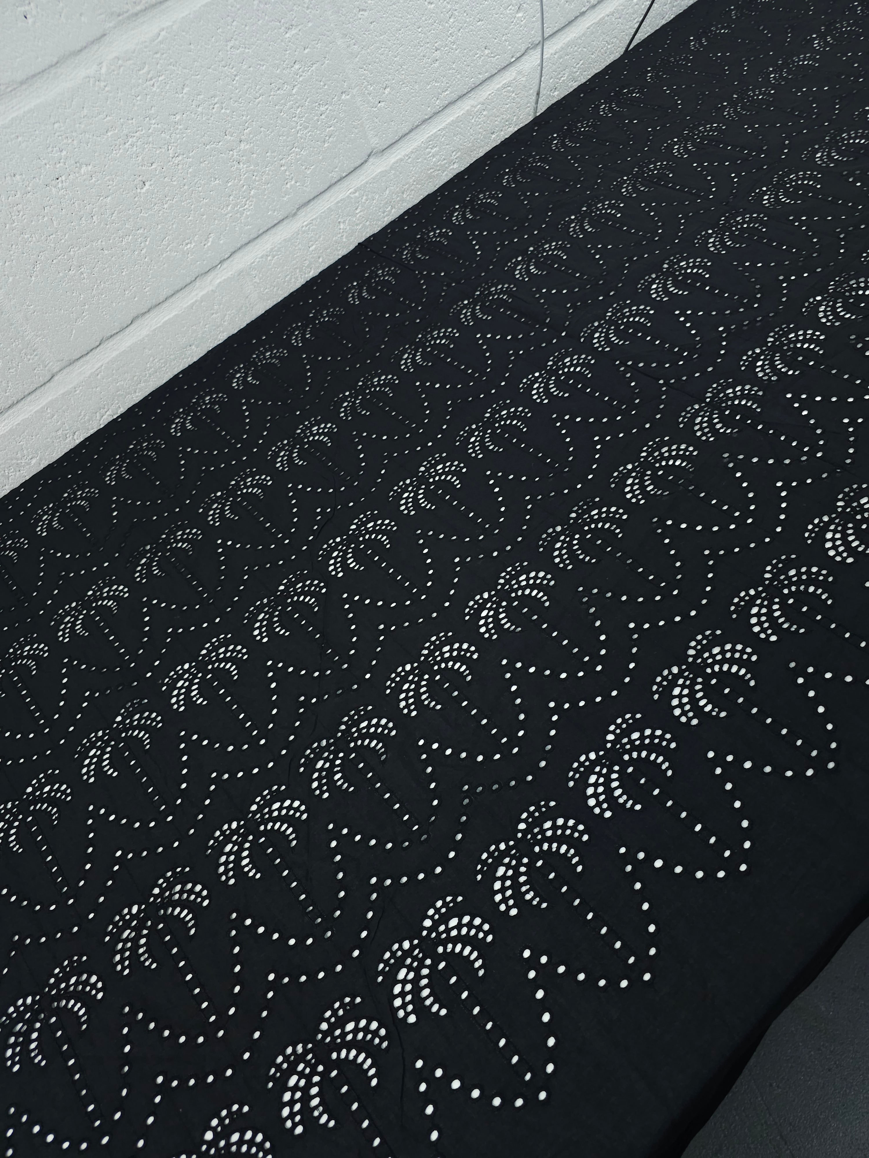 Black Palm Tree Cambric Cotton Broderie Anglaise