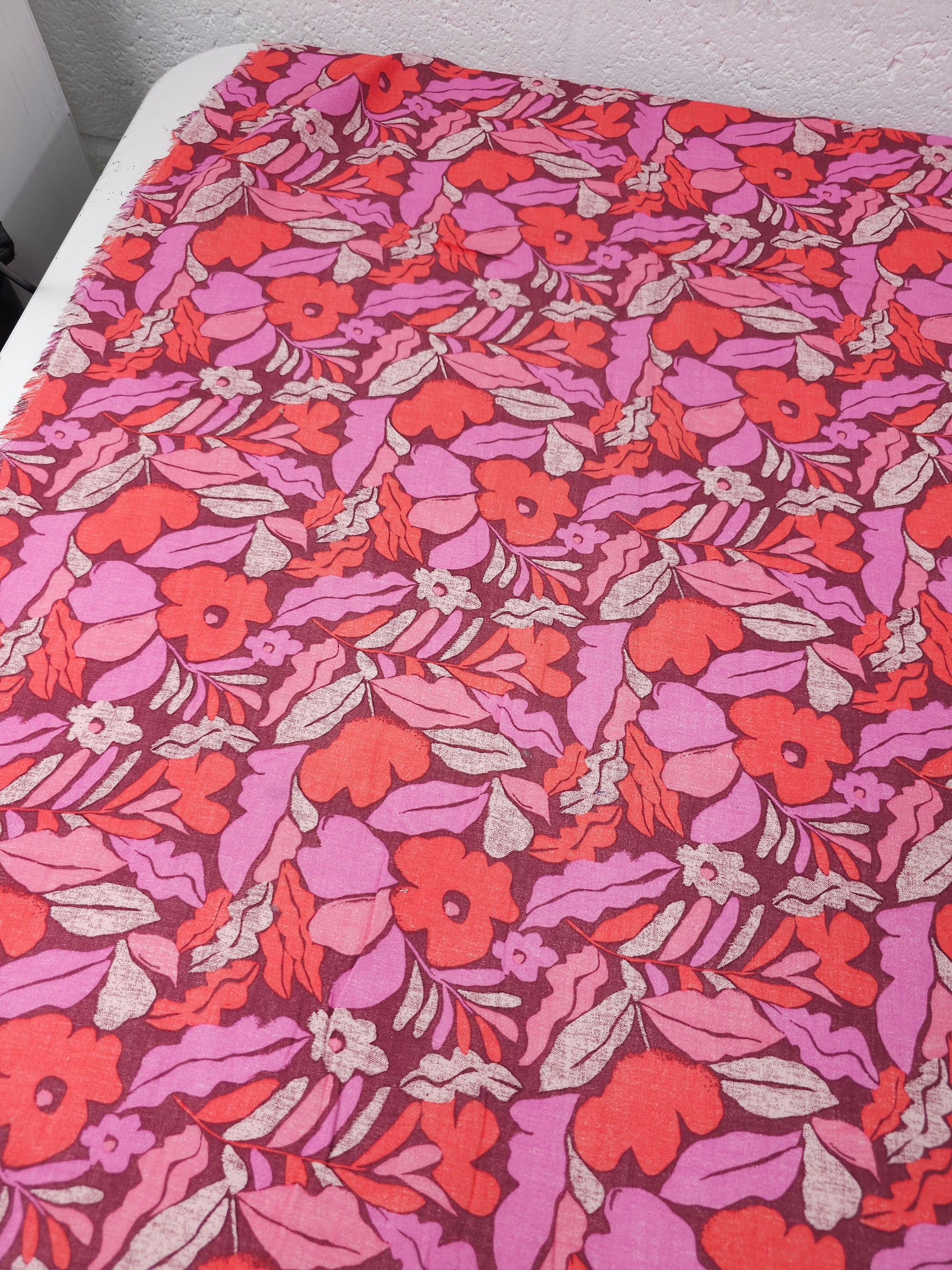 Coral/Purple Tones Vintage Floral Double Gauze