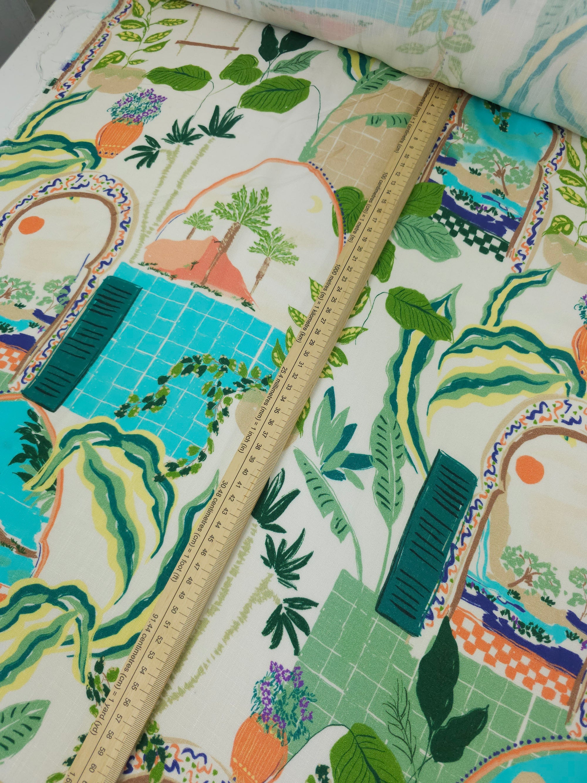 Italian Summer Scenery Linen Look Viscose